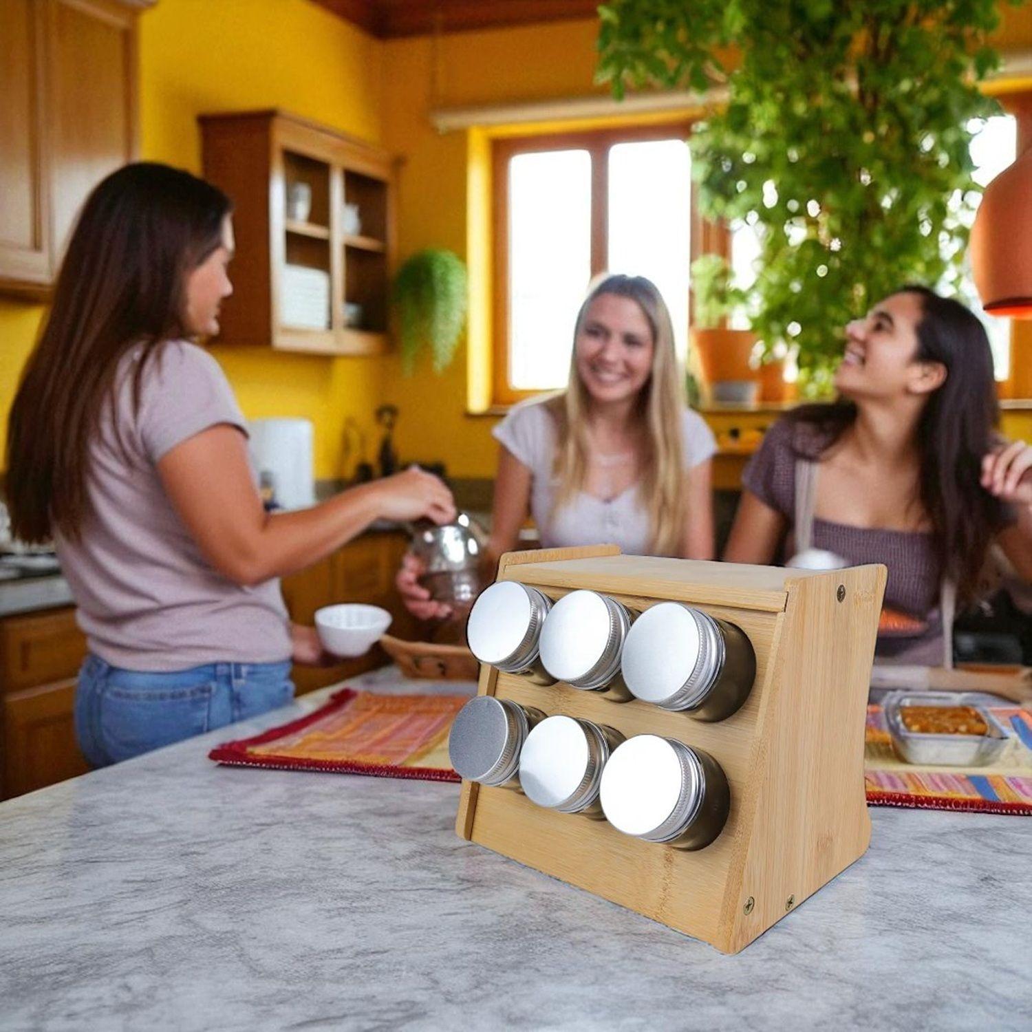 Set especiero bambu condimentero frasco hermetico cocina -2