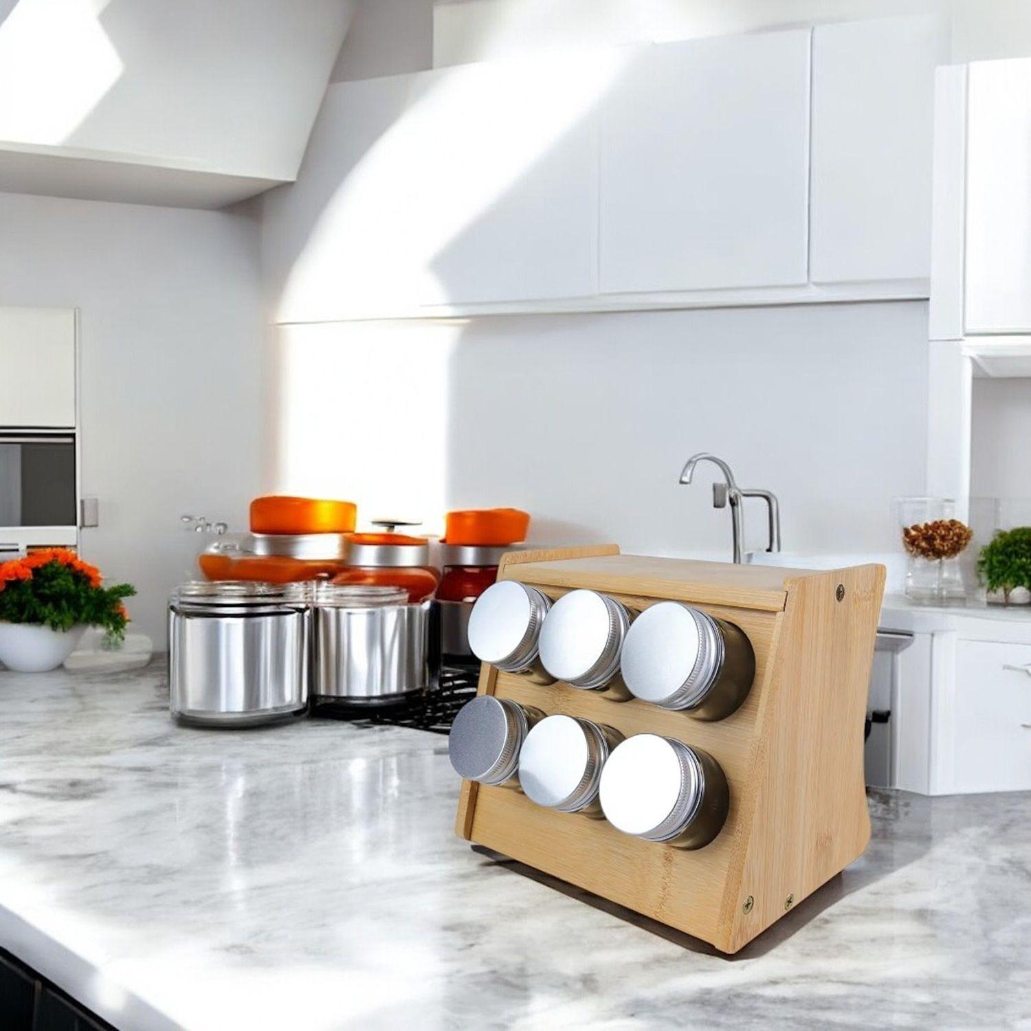 Set especiero bambu condimentero frasco hermetico cocina -3