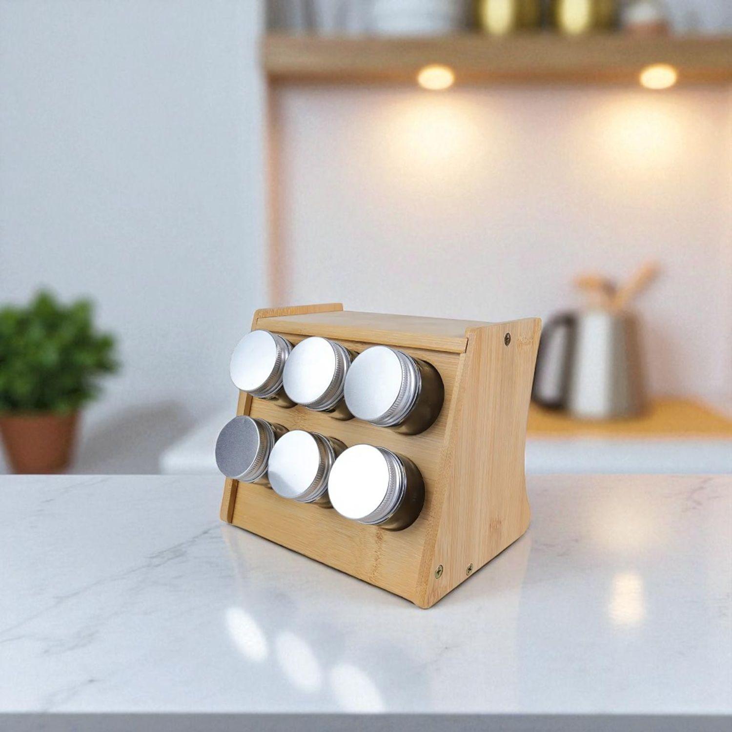 Set especiero bambu condimentero frasco hermetico cocina -5