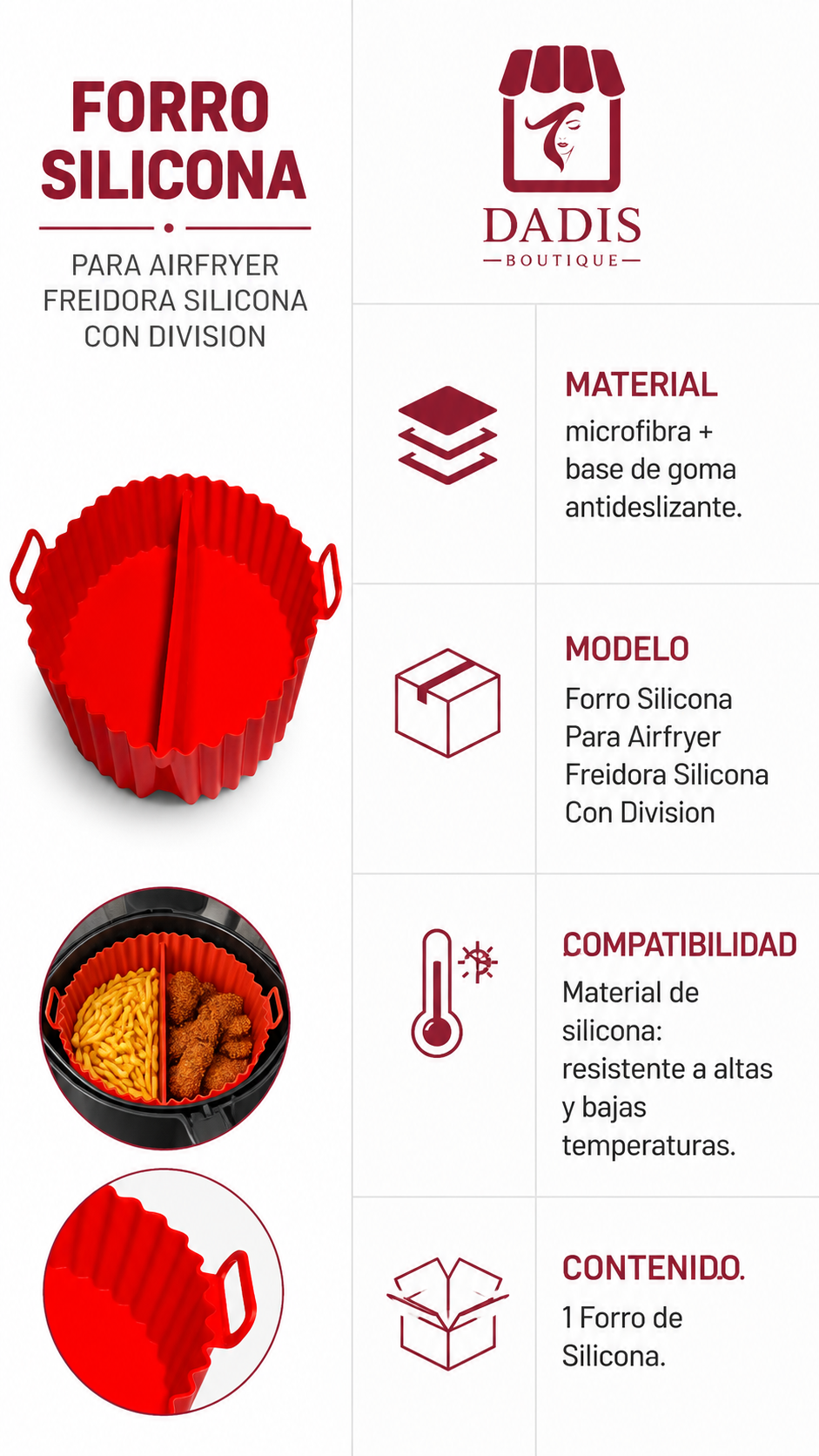 Forro Silicona Para Airfryer Freidora Silicona Con Division-2