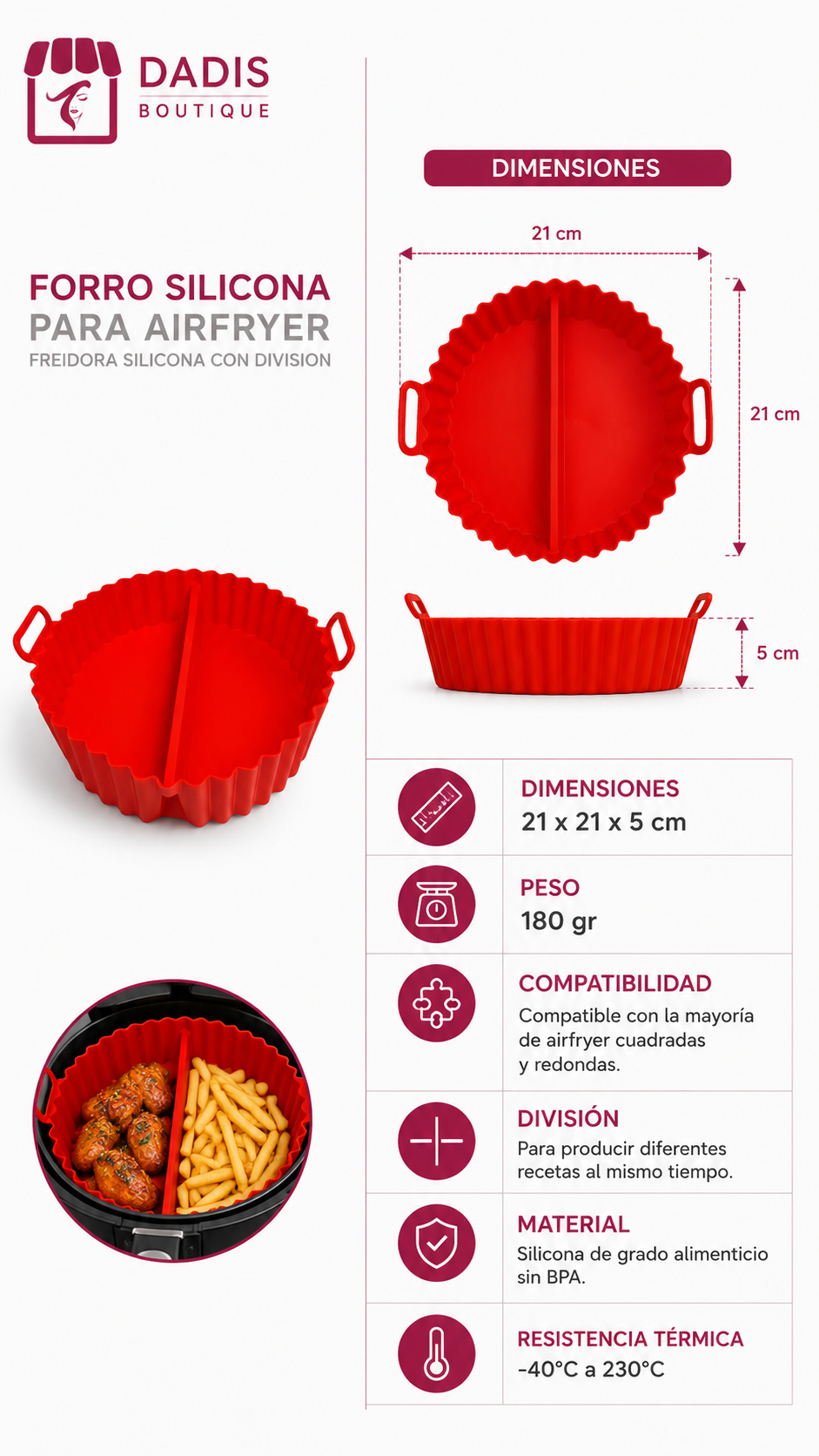 Forro Silicona Para Airfryer Freidora Silicona Con Division-4