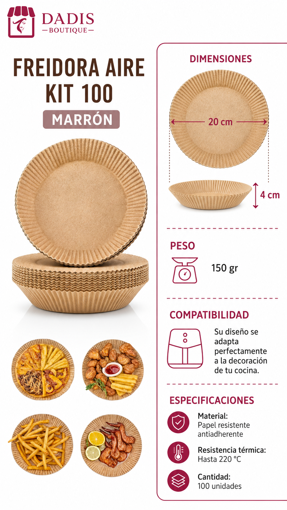 100 Forro Desechable Papel Para Airfryer Papel Freidora 27cm-2