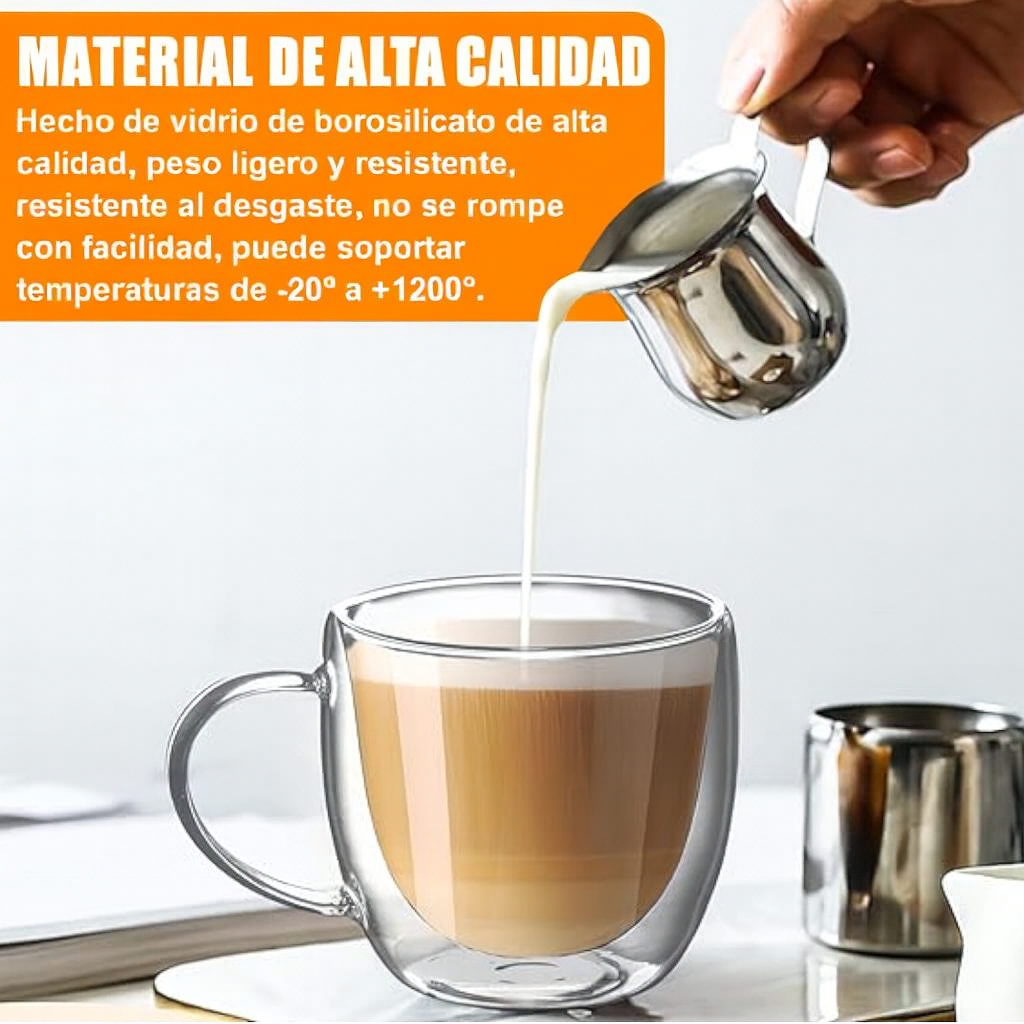pack 2 tazas para café capuccino taza doble vidrio menaje té-2