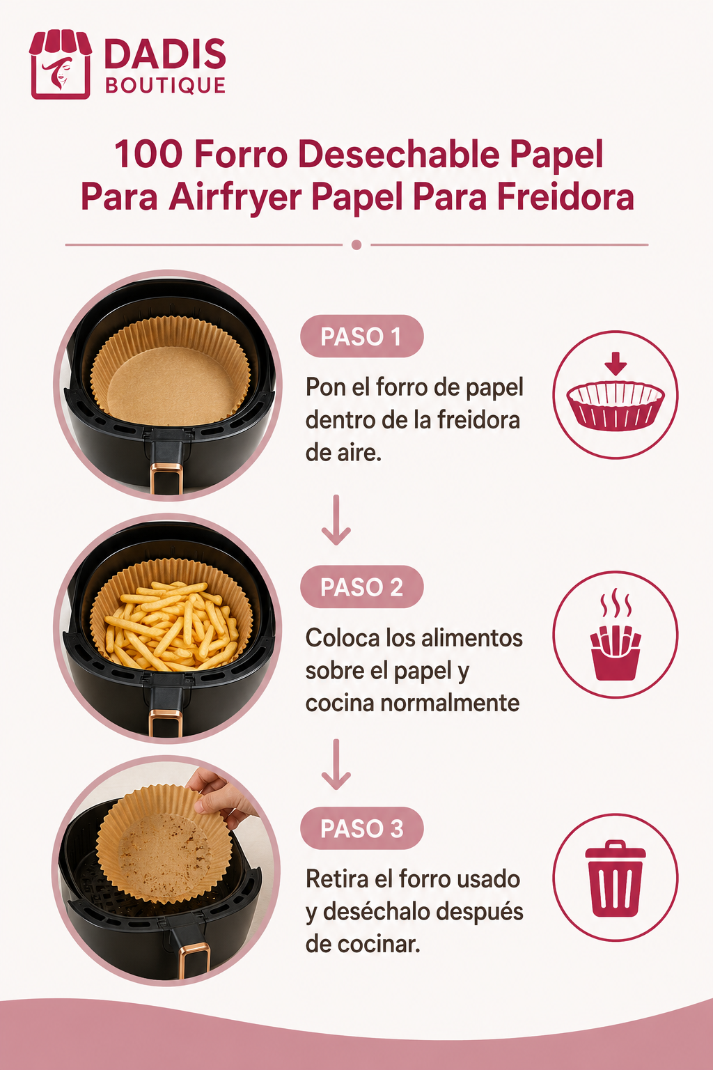 100 Forro Desechable Papel Para Airfryer Papel Para Freidora-5
