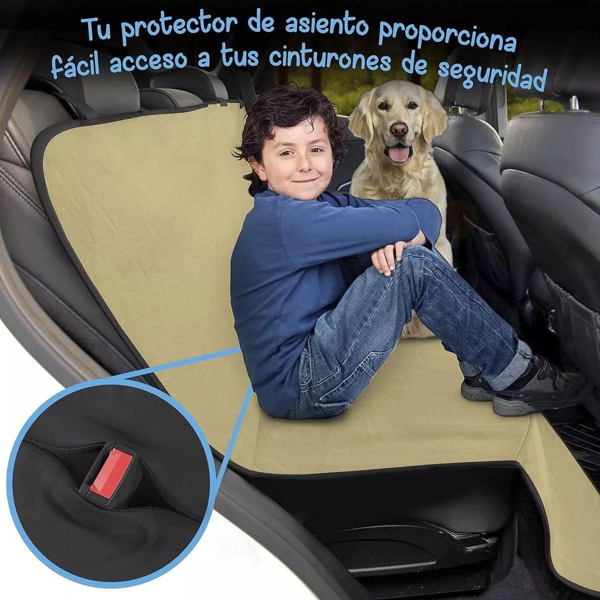 Funda cubre asiento mascotas auto cobertor perro auto beige-3