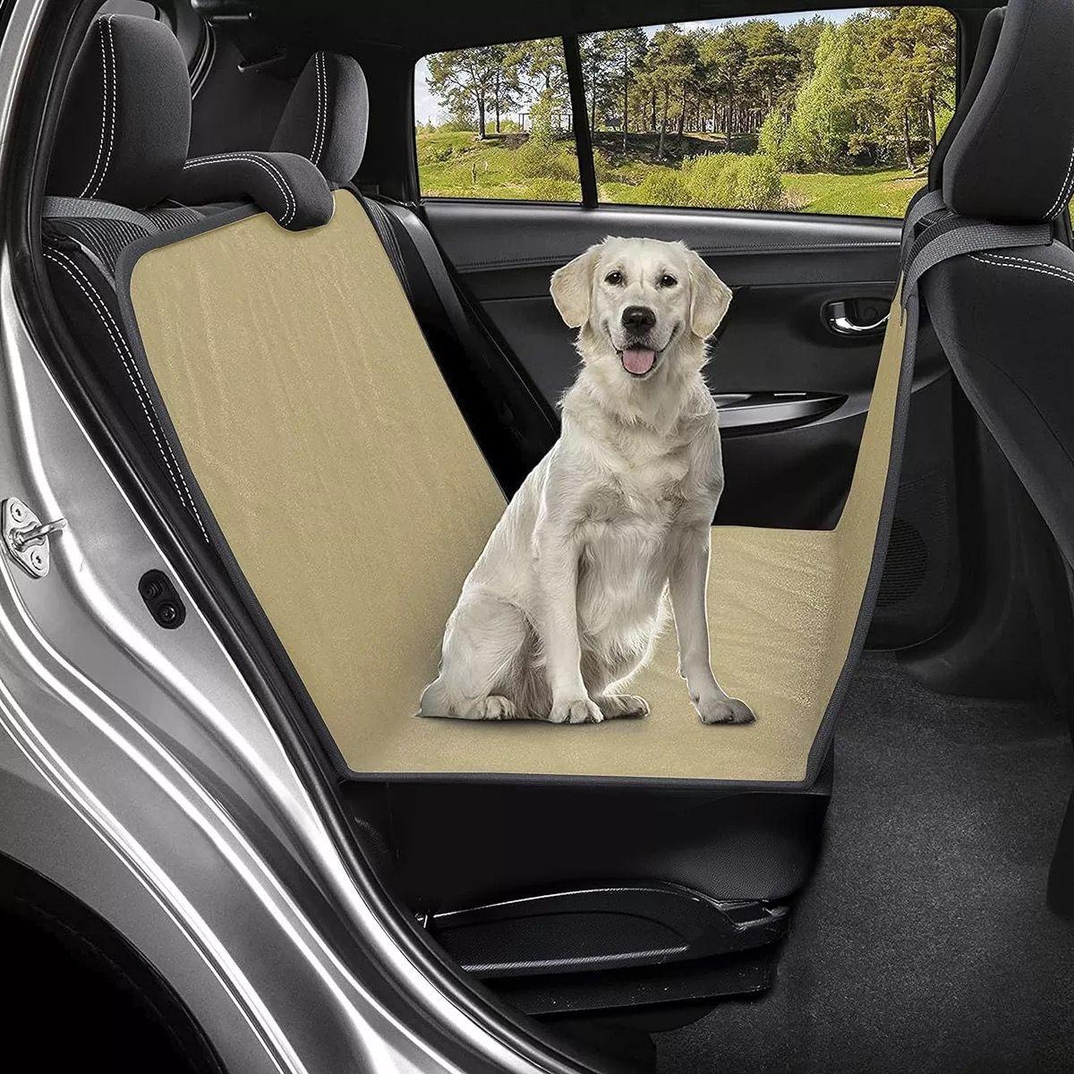 Funda cubre asiento mascotas auto cobertor perro auto beige-6