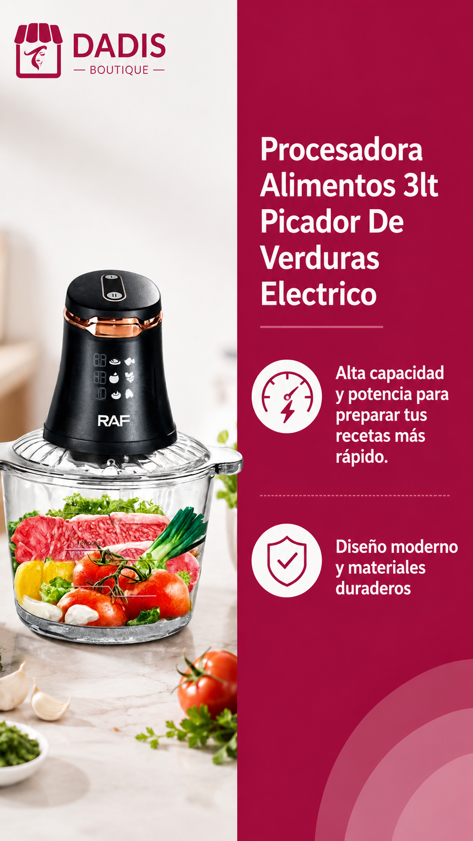 Procesador Alimentos Eléctrico Cuchillas Cuádruples Cocina-2