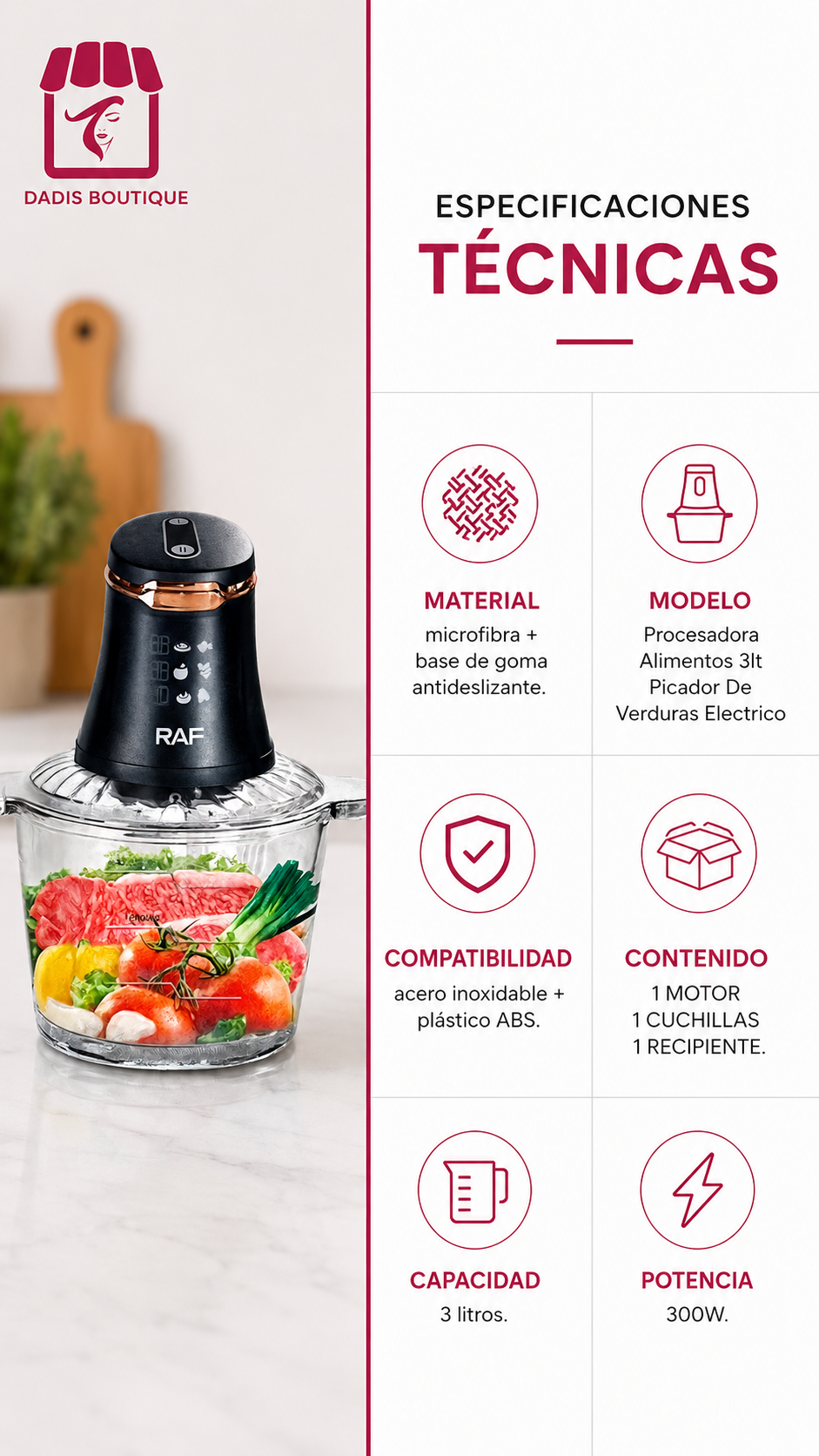 Procesador Alimentos Eléctrico Cuchillas Cuádruples Cocina-3