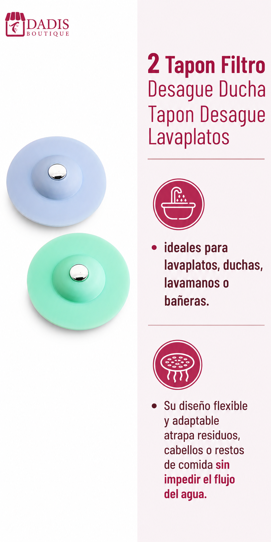 2 Tapon Filtro Desague Ducha Tapon Desague Lavaplatos-7