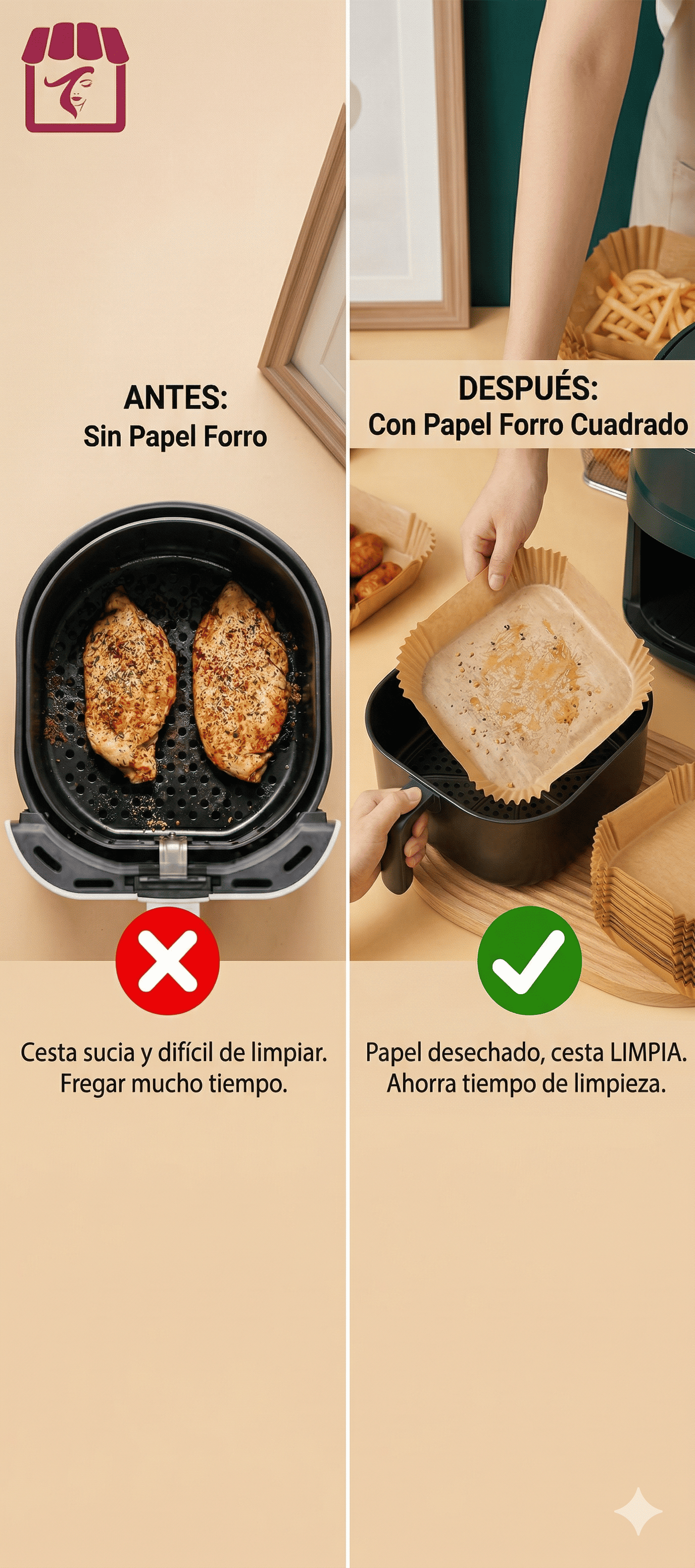 100 Forro Desechable Papel Para Airfryer Papel Freidora Cua-4