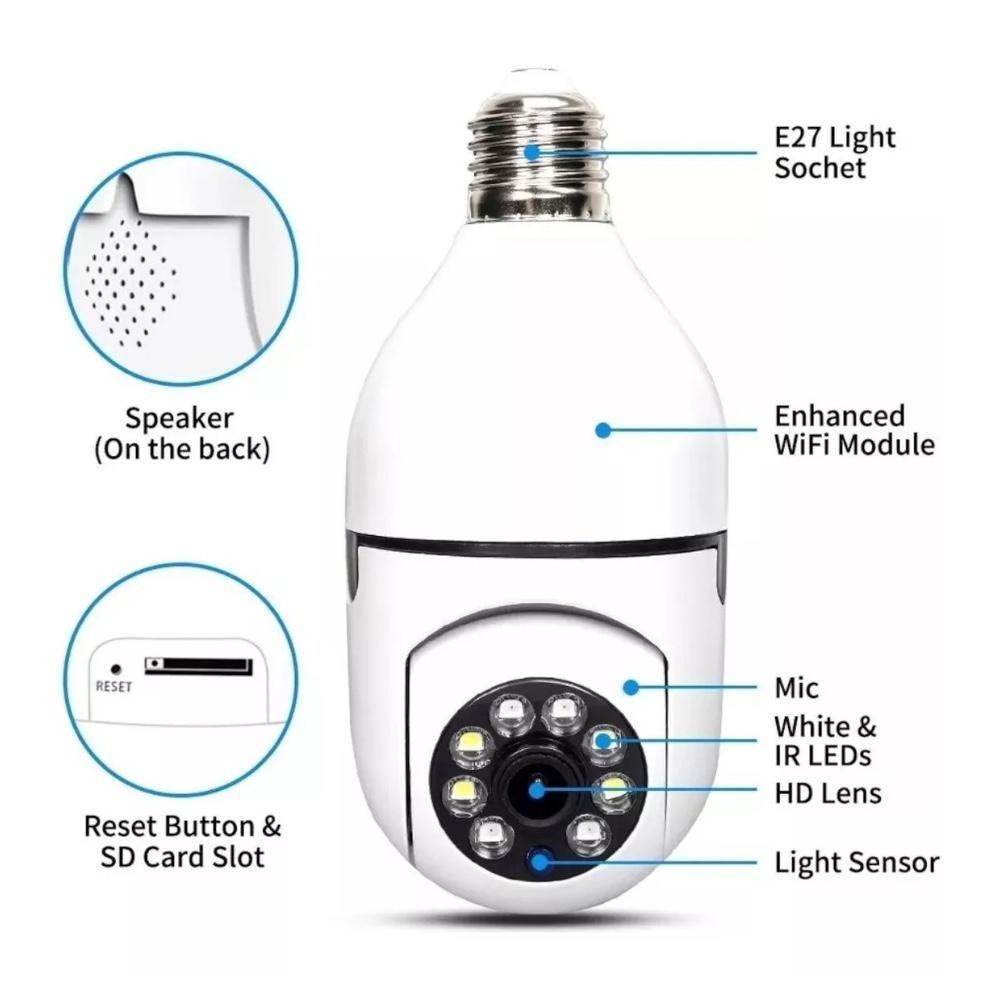 Cámara De Seguridad Wifi Vision Nocturna 360° Hd Soquete-2
