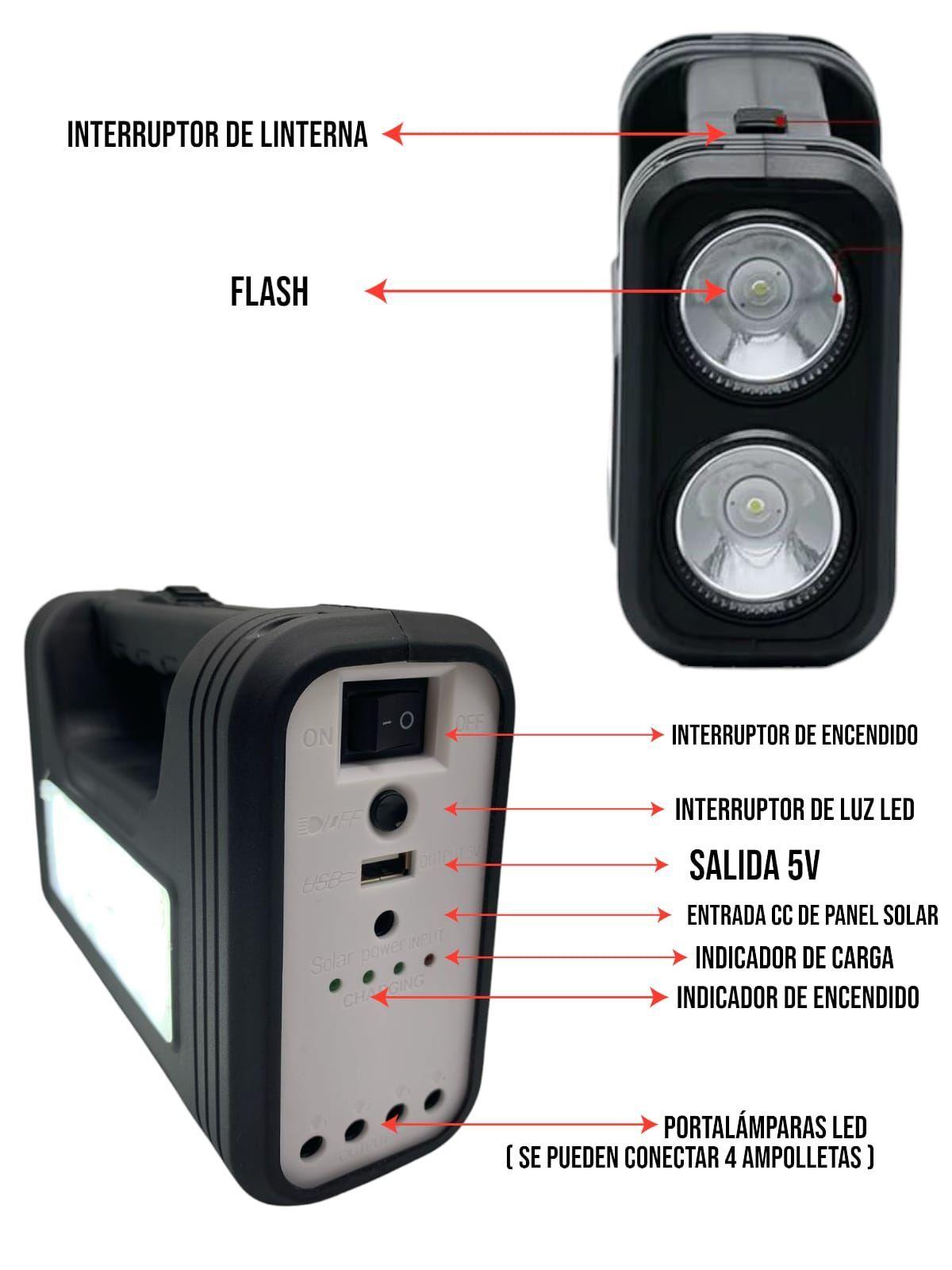 Kit Solar De Emergencia Recargable Portátil Led + Ampolletas + Panel -3