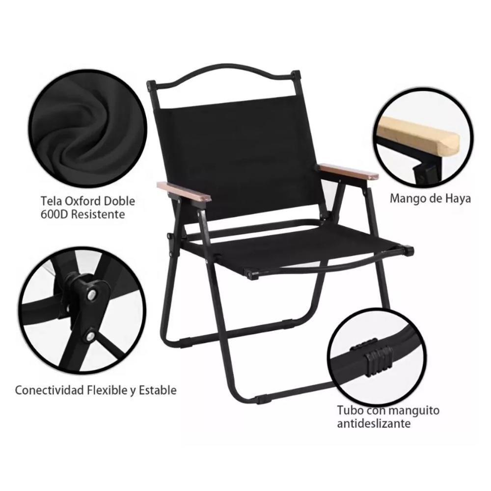 Silla Kermit Plegable Portátil Apoya Brazos Negro -1