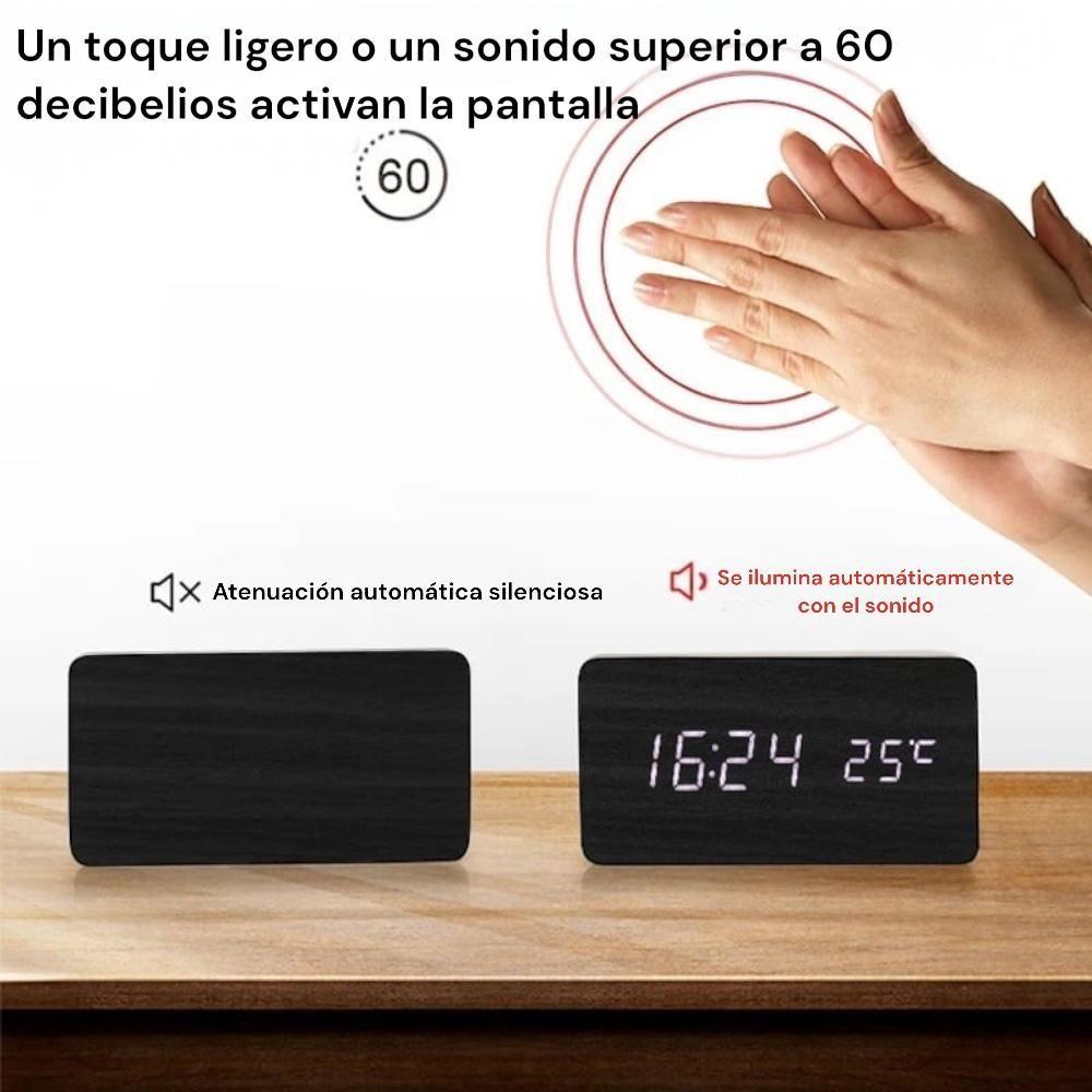 Reloj Despertador Digital Led Tipo Madera Decorativo A Pilas y USB B-2