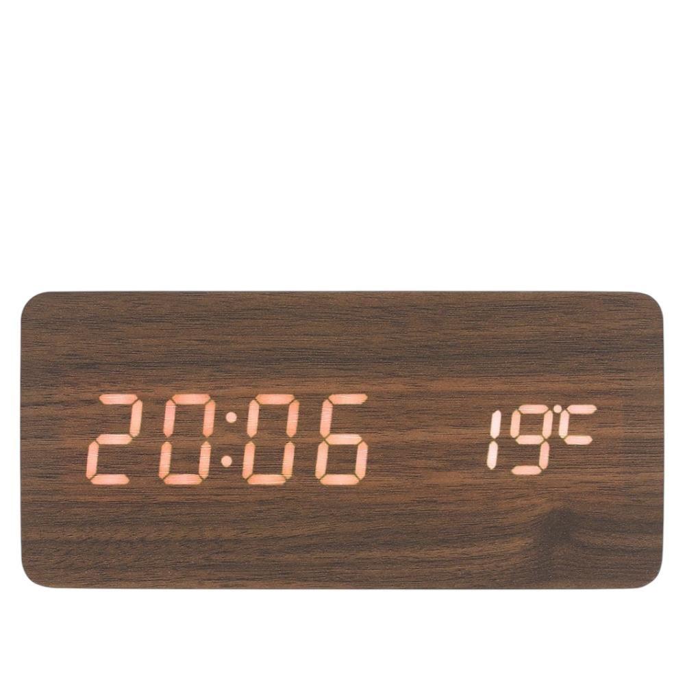 Reloj Despertador Digital Led Tipo Madera Decorativo A Pilas y USB B-0