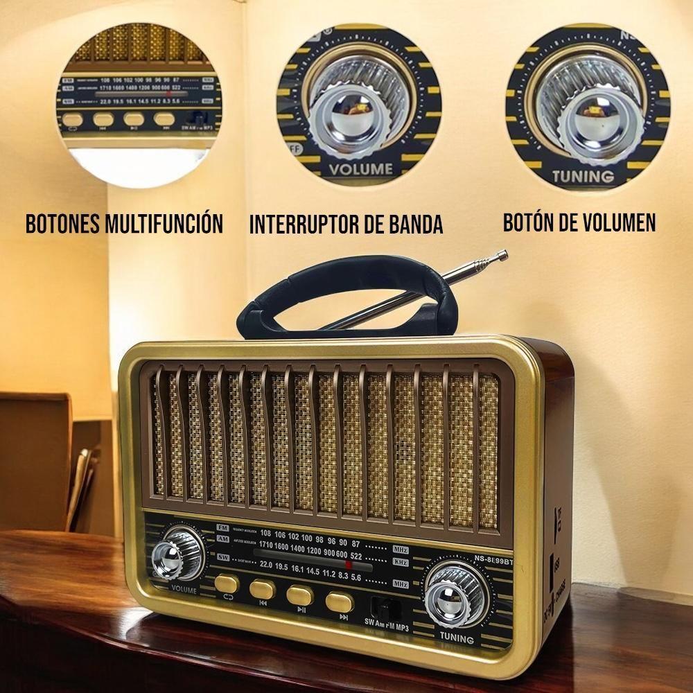 Radio Portátil Bluetooth Recargable Y A Pilas  Am/FM MP3 Vintage-1
