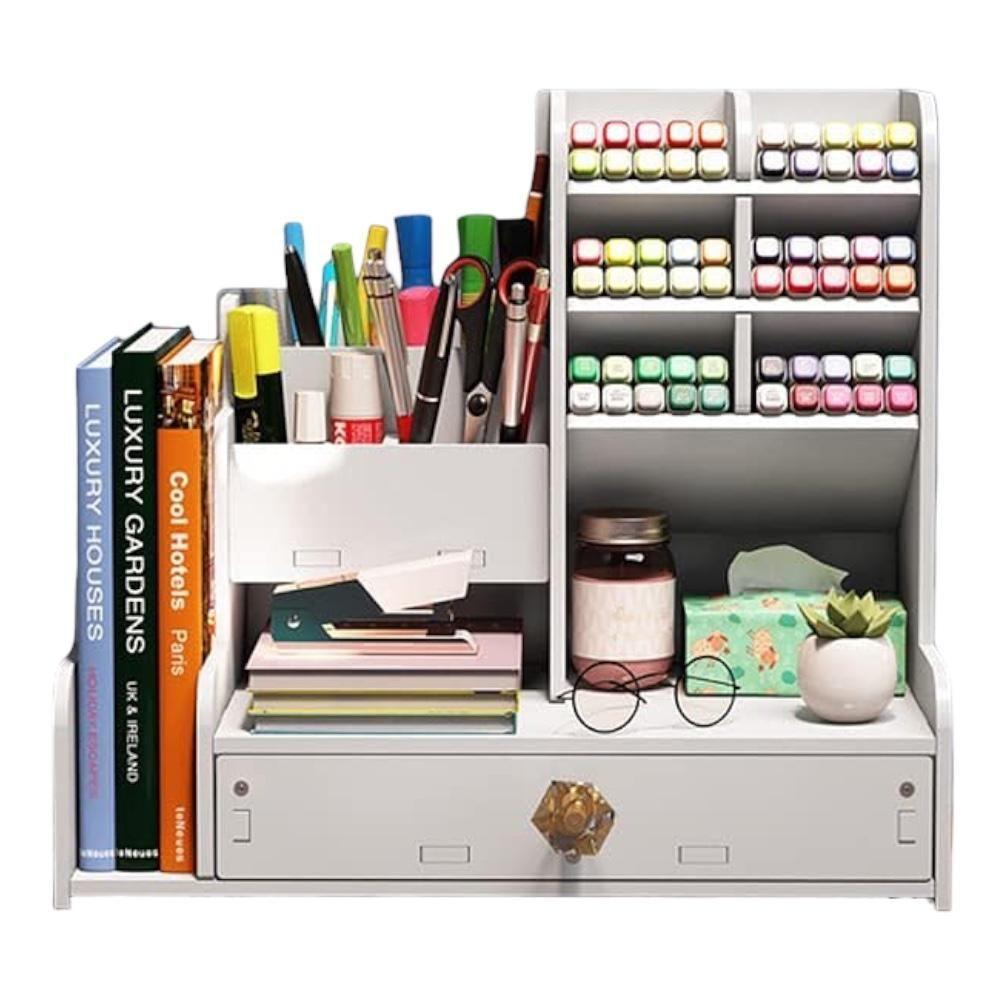 Organizador Escritorio Con Cajón Porta Lápices Multiuso Mdf-0