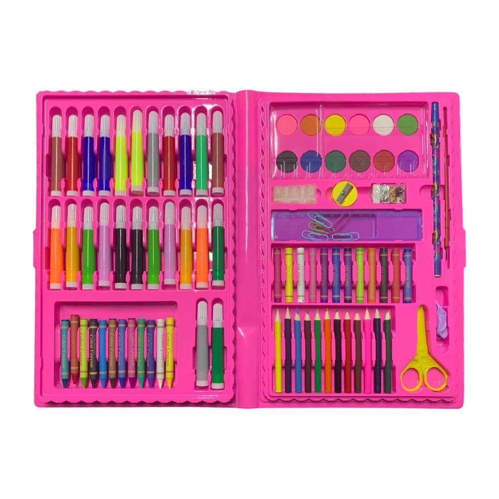 Set De Arte Maleta 86 Pcs Lápices Para Colorear Rosado-0