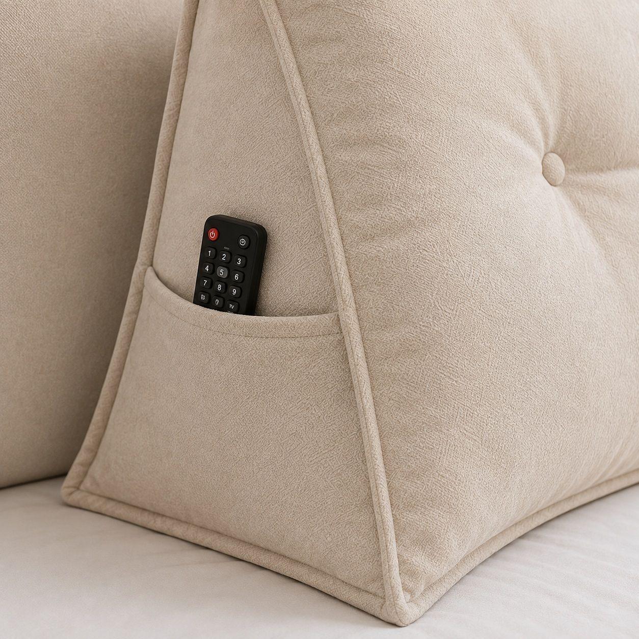 Cojin Respaldo Comfort para Cama Plaza y Media Lino Afelpado Beige-2