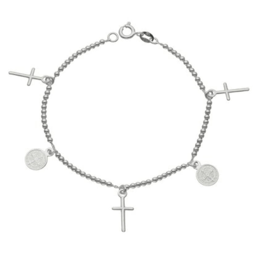 Pulsera de San Benito y Cruces en plata.-1