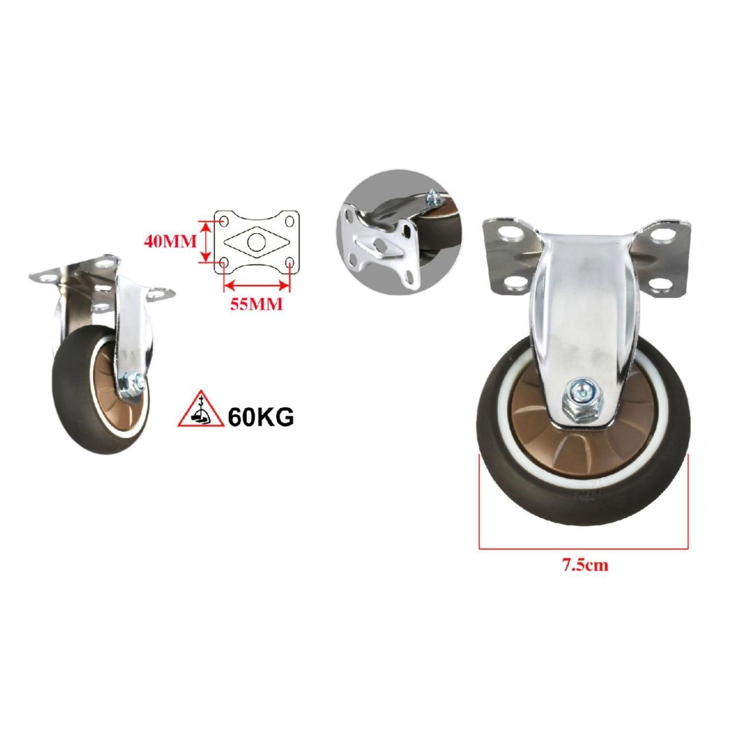 Rueda fija TPR marrón liviana de 3" con base plana 7.5CM-1