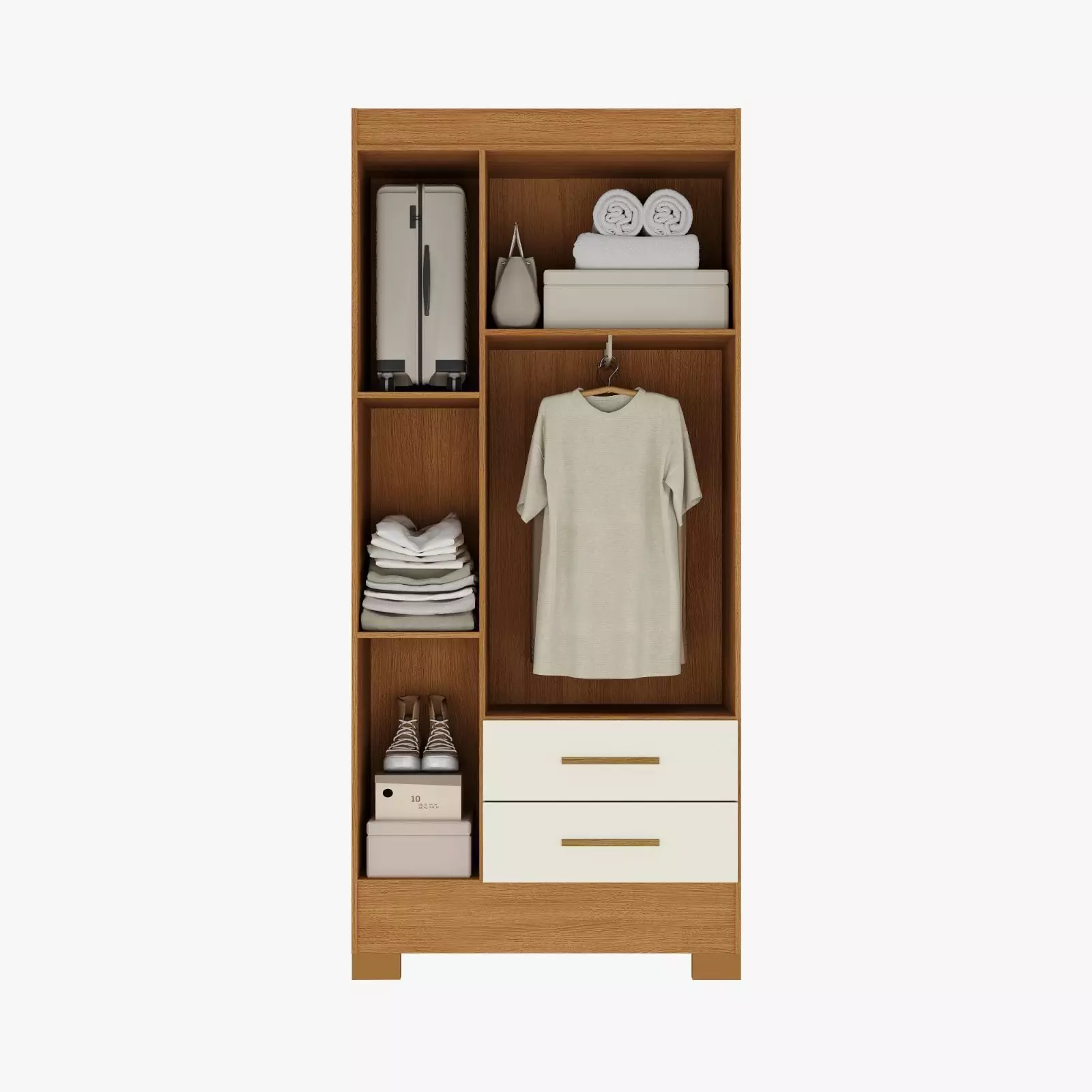 Combo Closet 3 puertas 2 cajones y Comoda 5 cajones Cafe Canela y BlancoOffwhite-3