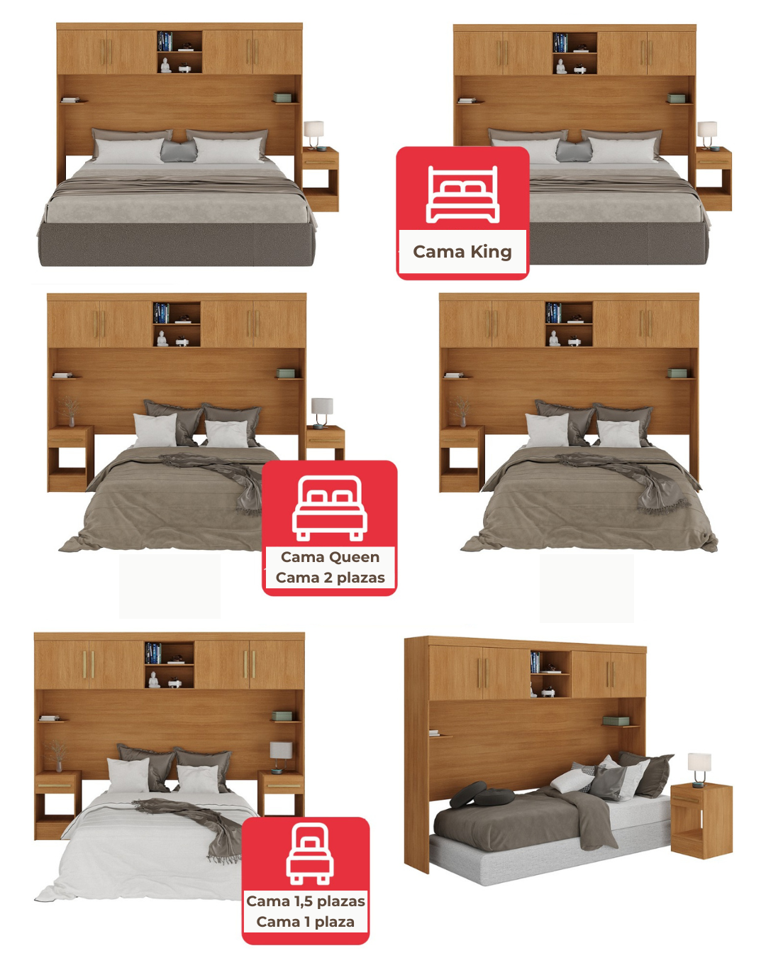 Set Muebles Dormitorio trasera 4puertas 2nichos 2veladores Caf Para todo tamao de camas-2