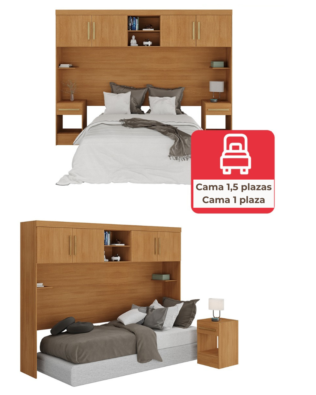 Set Muebles Dormitorio trasera 4puertas 2nichos 2veladores Caf Para todo tamao de camas-3