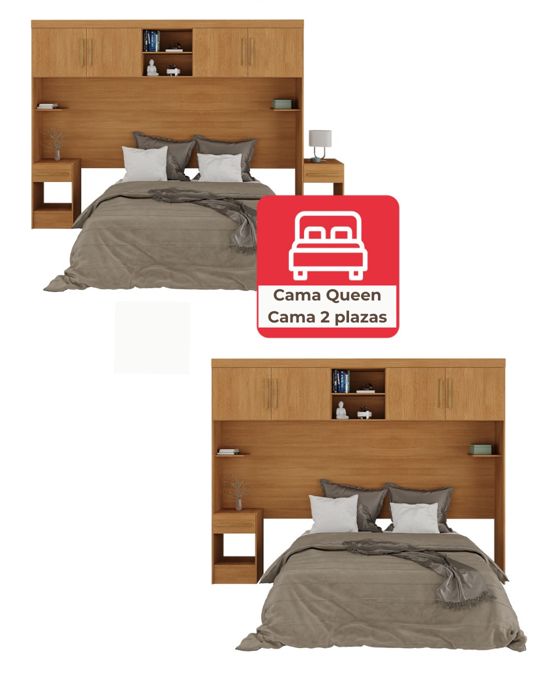 Set Muebles Dormitorio trasera 4puertas 2nichos 2veladores Caf Para todo tamao de camas-4