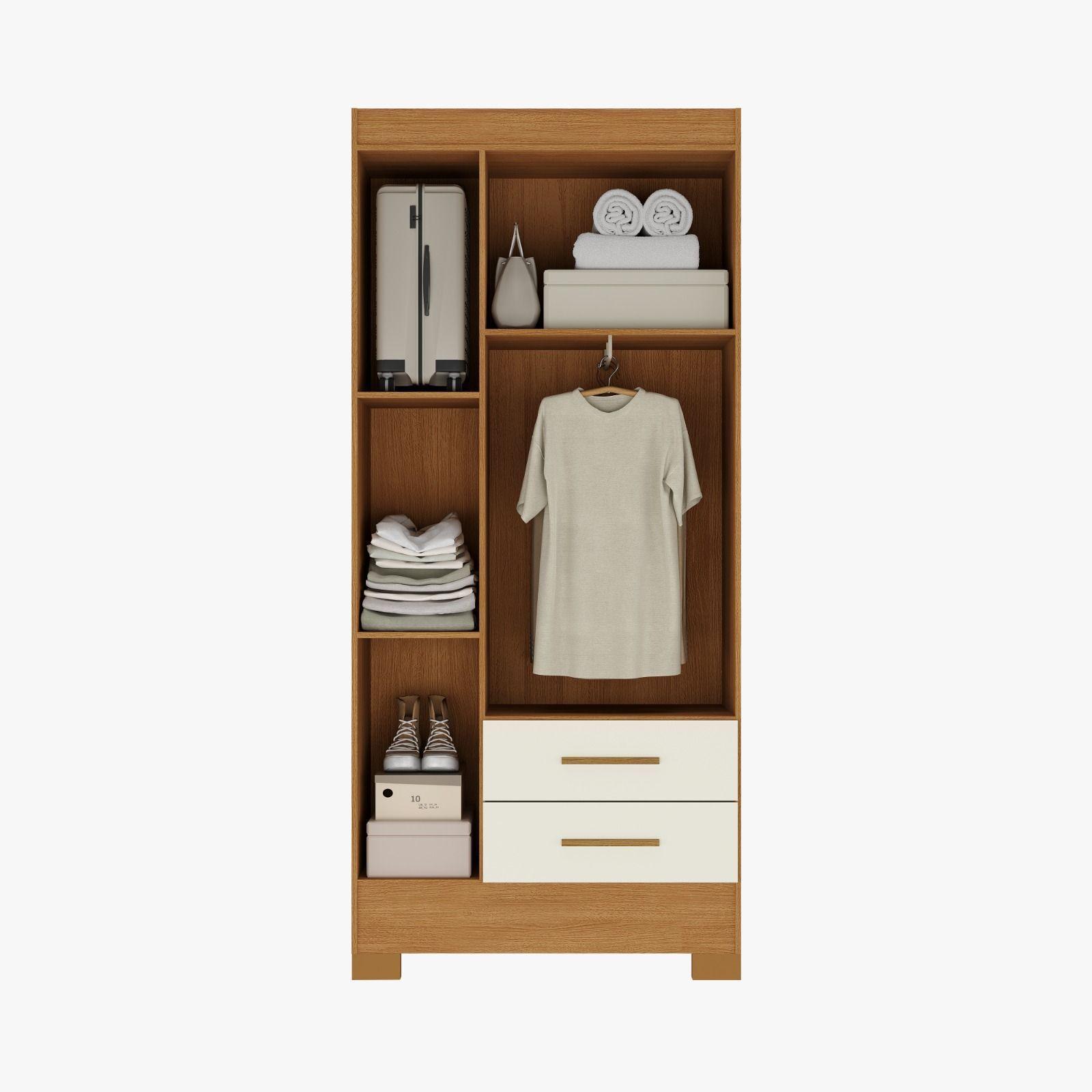 Combo Closet 3 puertas Comoda Velador Cafe Blanco Off White-2