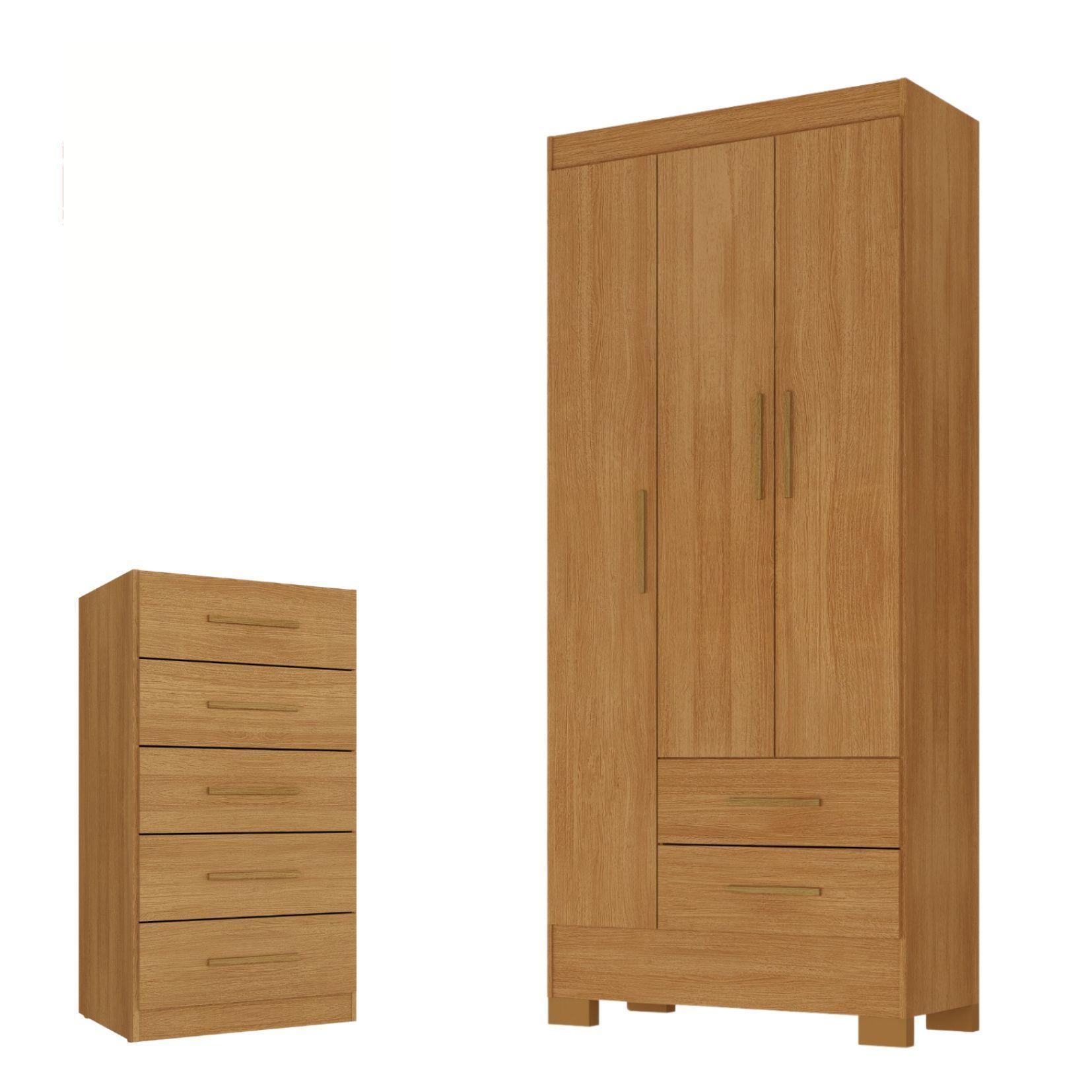 Combo Closet 3 puertas 2 cajones y Comoda 5 cajones color Cafe Canela-0