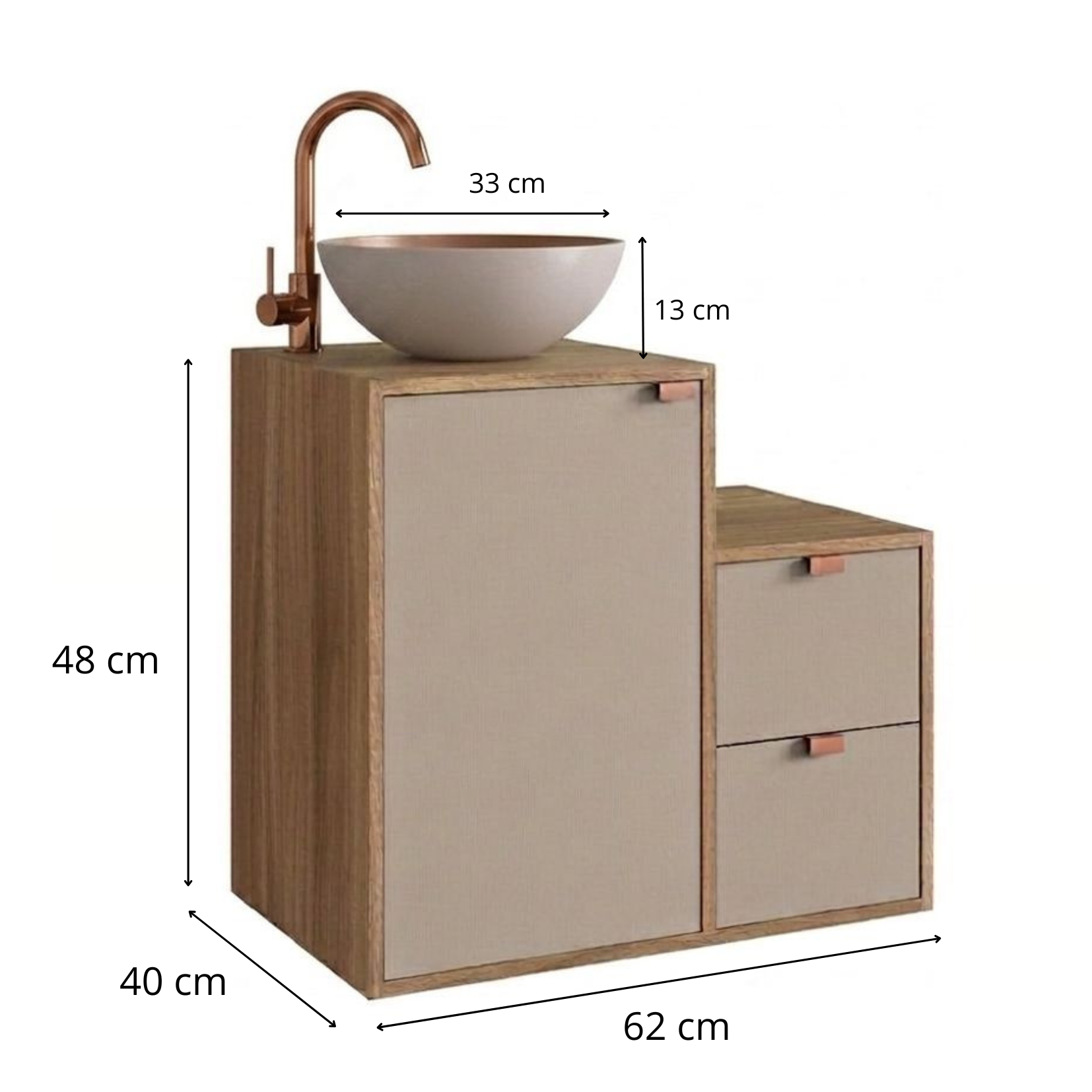 Mueble Bano con Lavamanos 1 puerta 2 cajones Gris Blanco-3