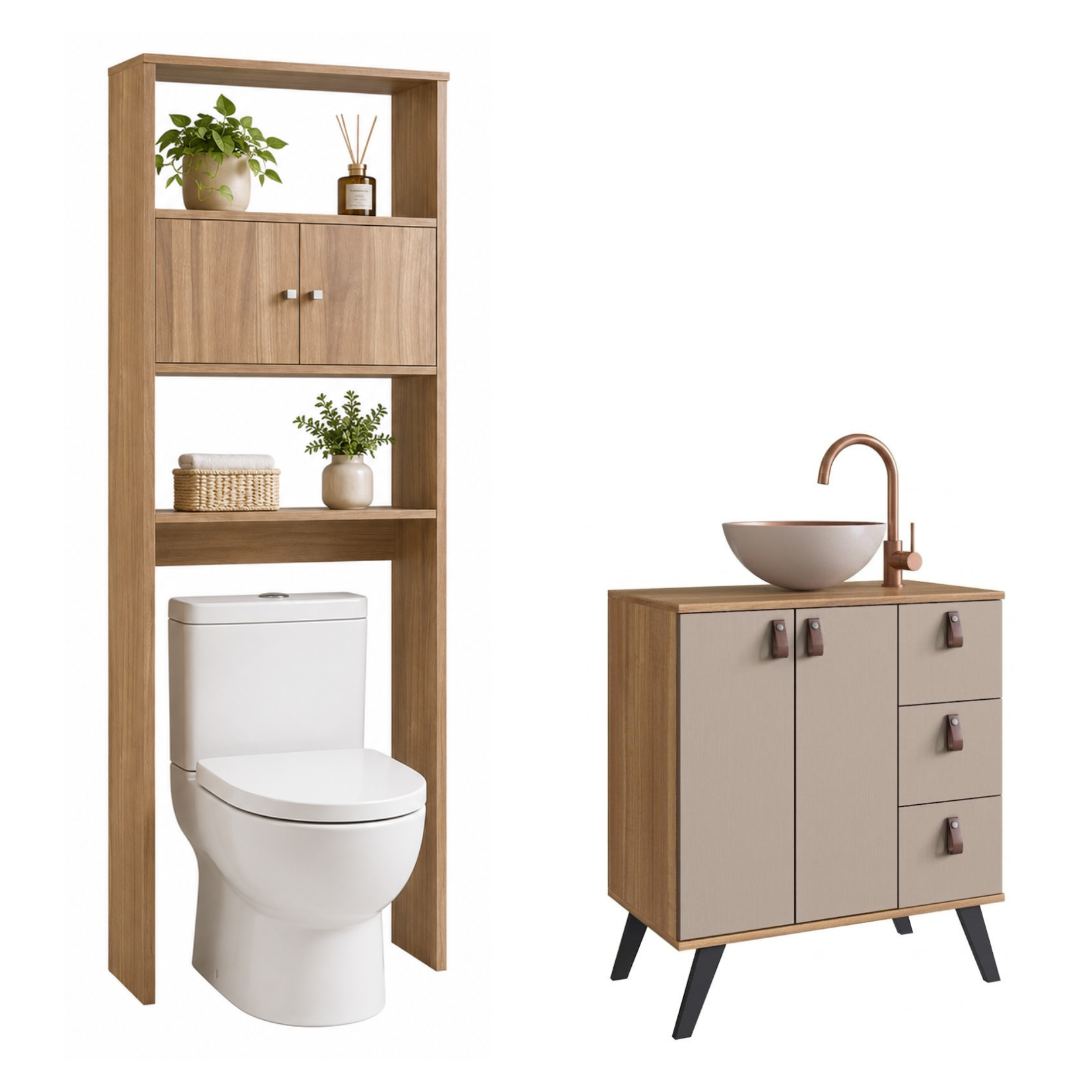 Combo Mueble de bano con Lavamanos nogal gris y Organizador -0