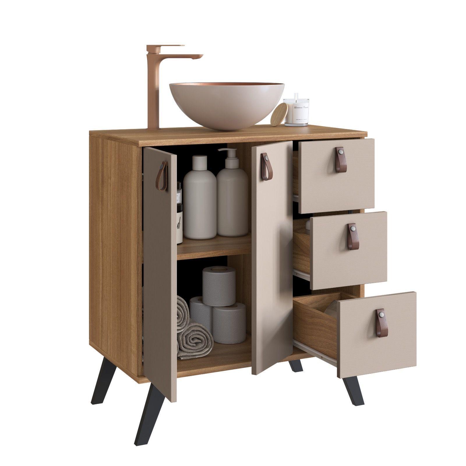 Combo Mueble de bano con Lavamanos nogal gris y Organizador -2