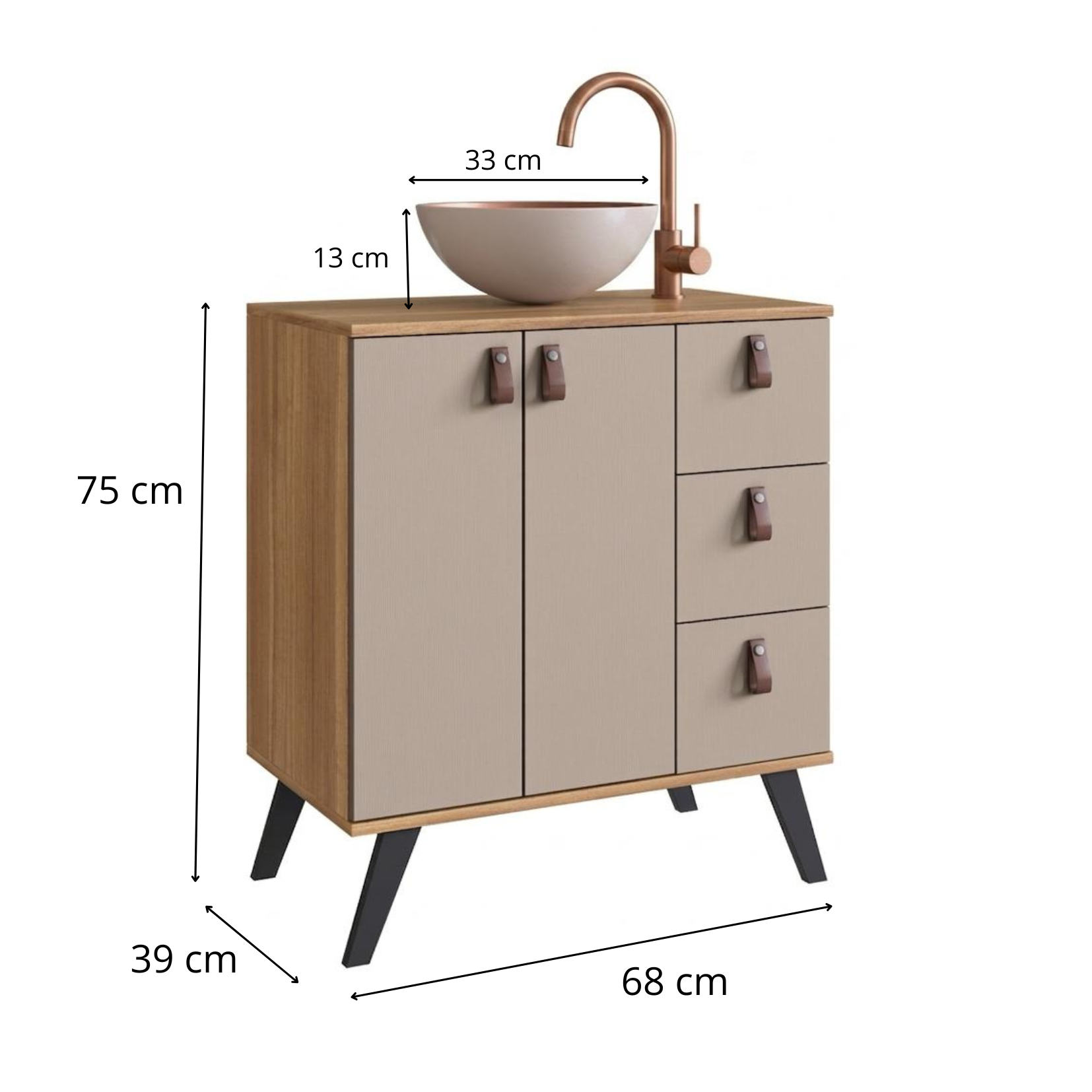 Mueble Bano con Lavamanos 2 puertas 3 cajones Nogal Gris-3