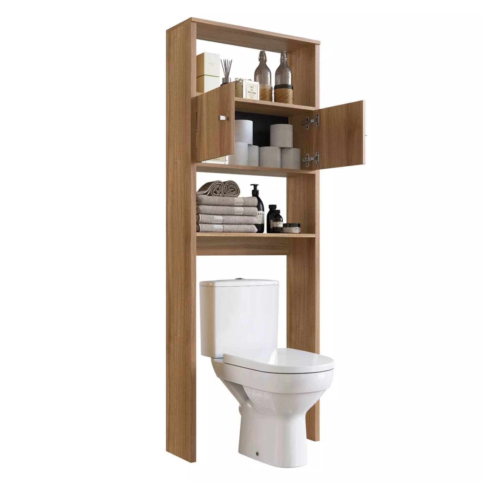 Combo Mueble de bano con Lavamanos 2puertas 3cajones nogal blanco cobre y Organizador nogal 2puerta-3