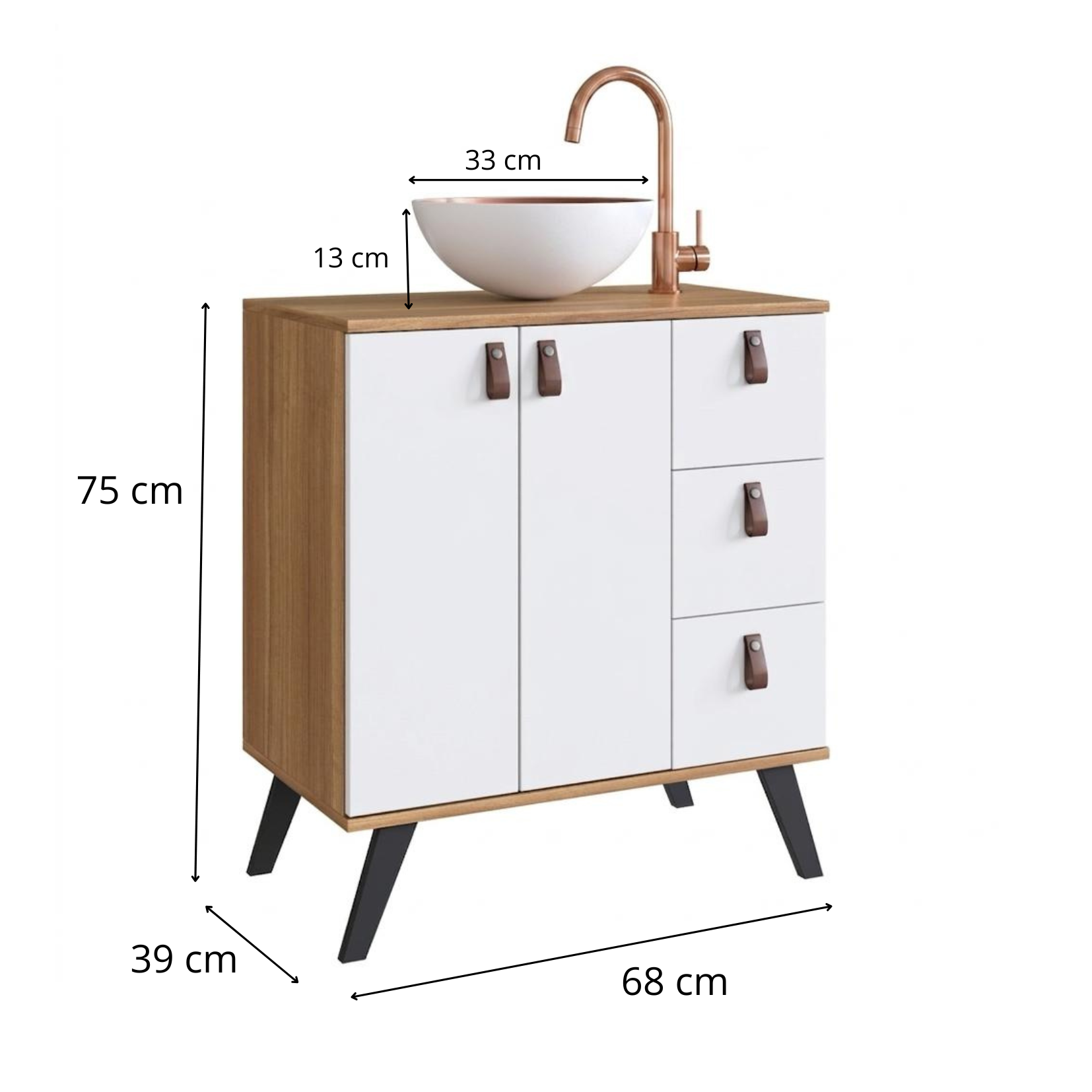 Mueble Bano con Lavamanos 2 puertas 3 cajones Nogal Blanco-3