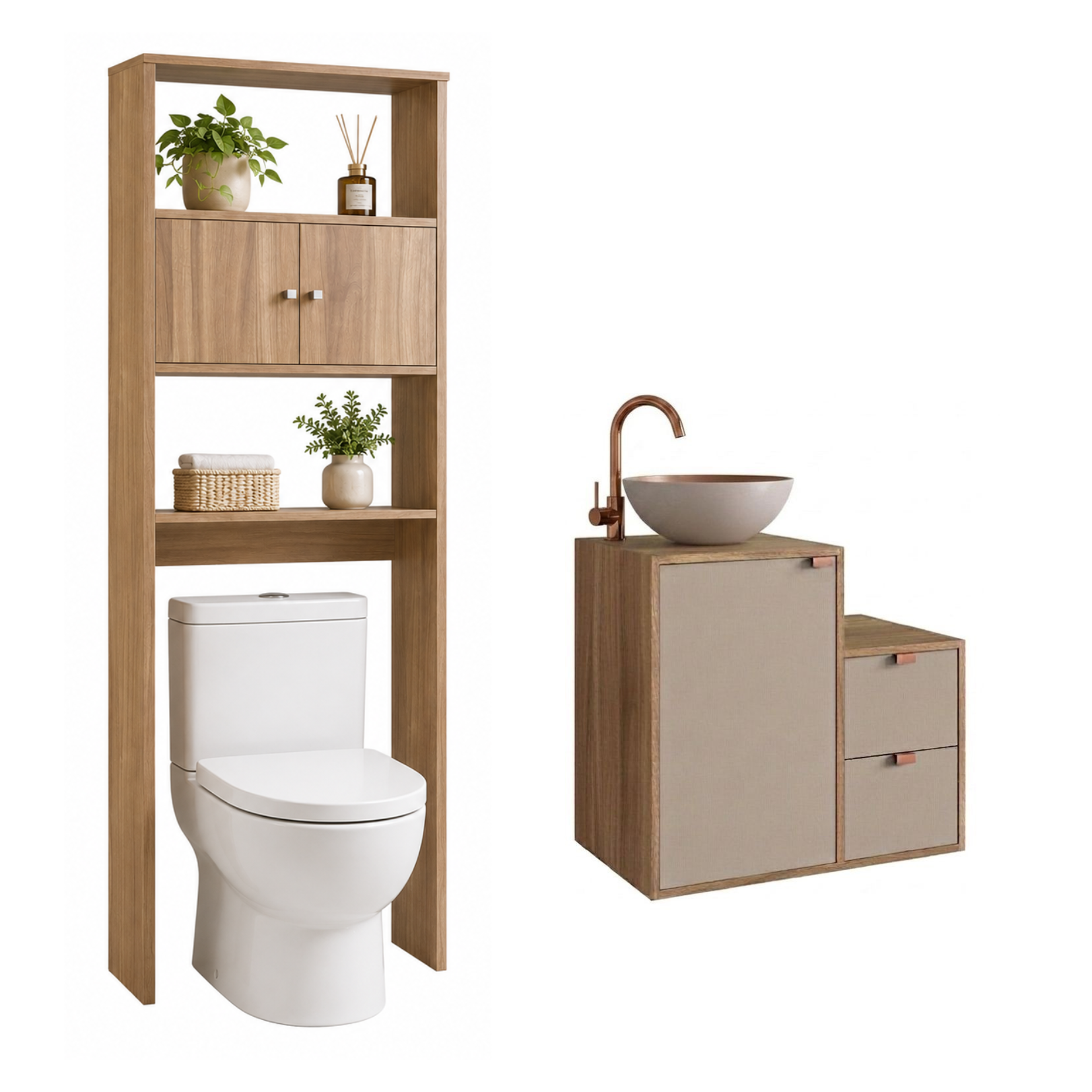 Combo Mueble de bano con Lavamanos nogal gris y Estante-0