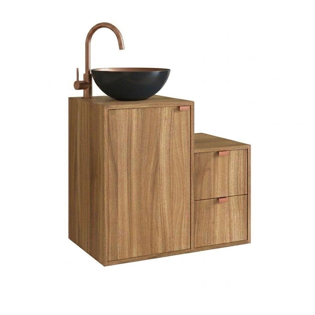 Mueble Bano con Lavamanos 1 puerta 2 cajones Cafe Nogal-0