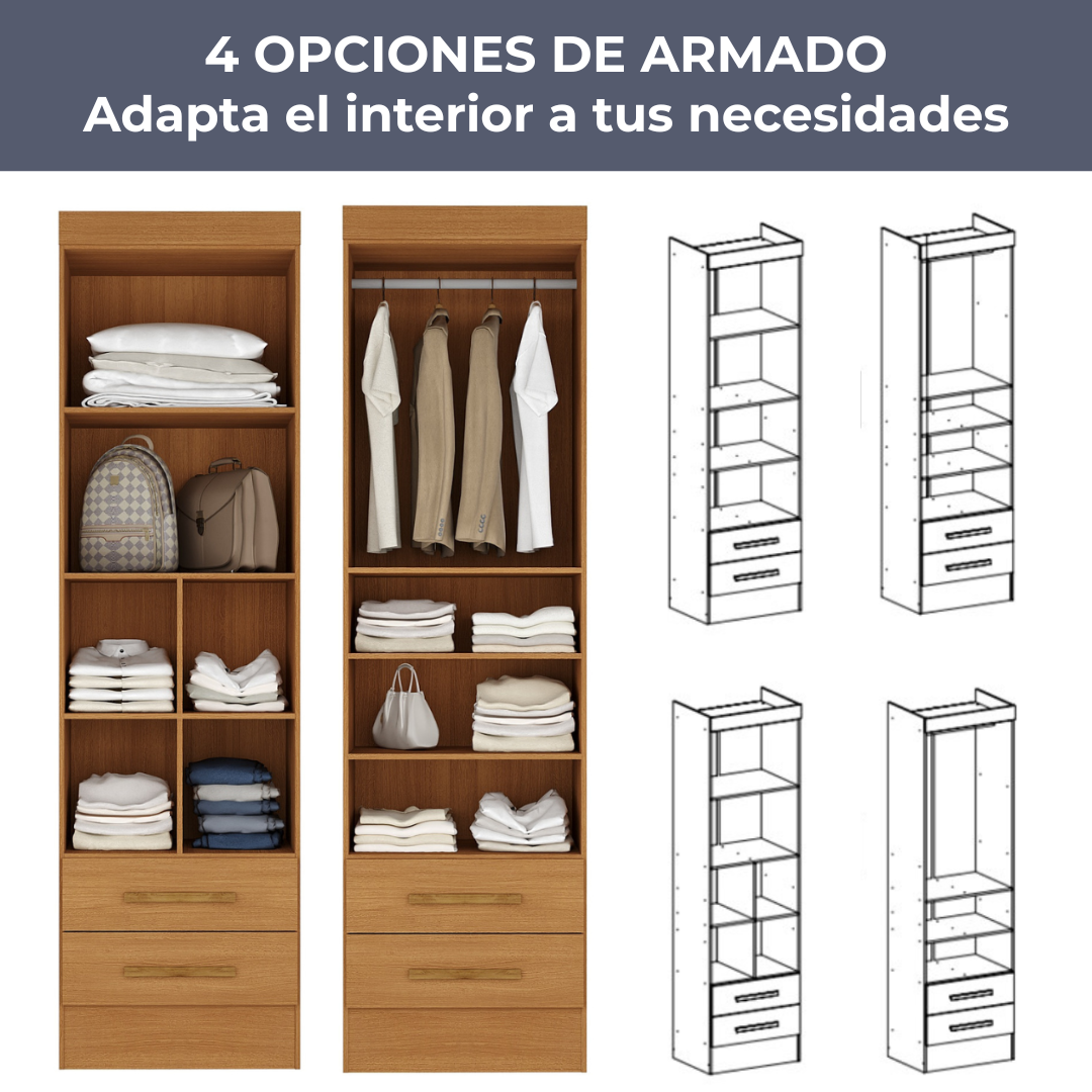 Combo 2 Closet 2 puertas 2 cajones Cafe 4 opciones de armado interior-3