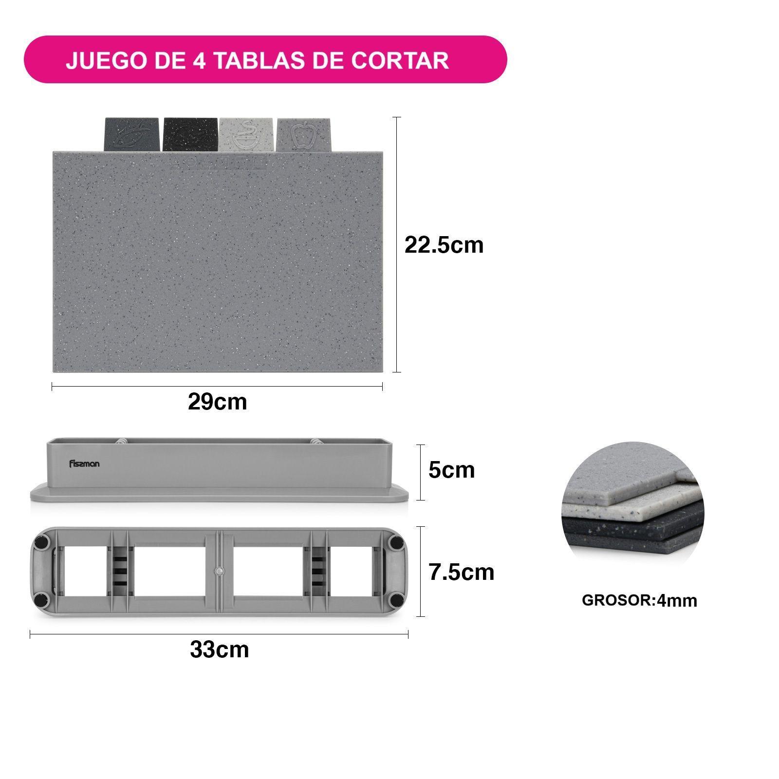 Set Tablas de Cortar 4 piezas Base sujetadora 29x22 5 cm Fissman-1