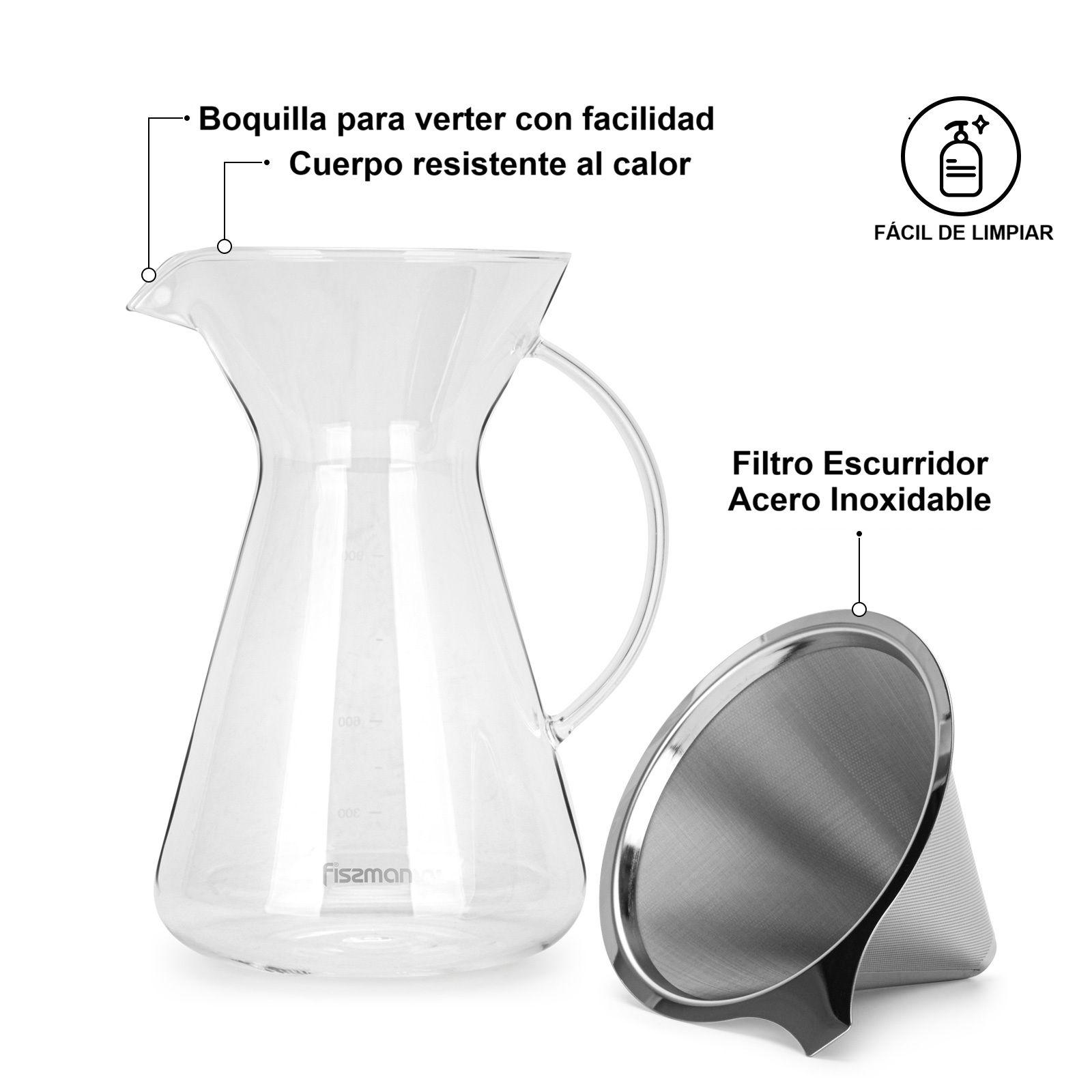 Cafetera Manual Pour Over 900ml Filtro De Acero Fissman-2