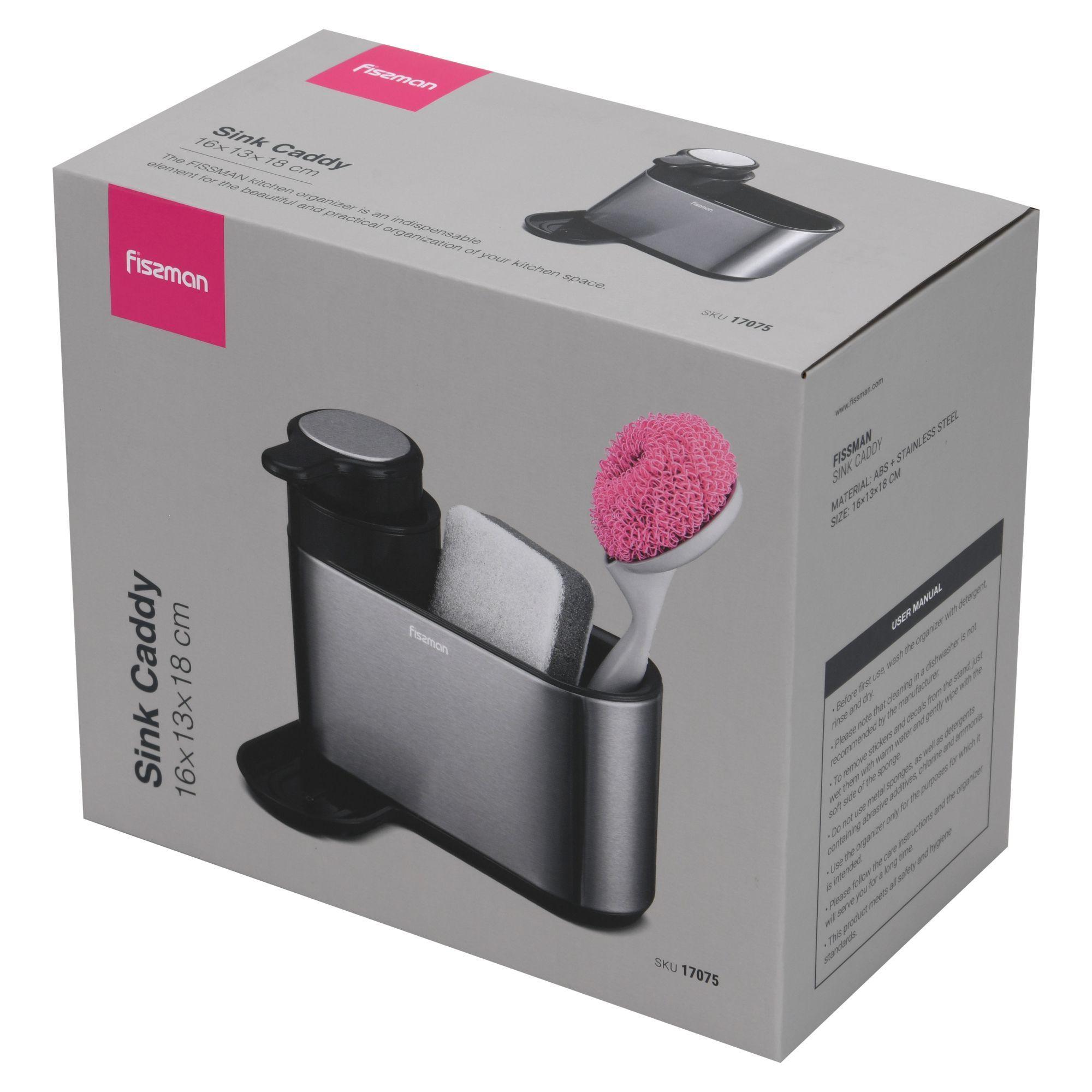 Dispensador de Lavalozas y Portaesponjas Gris con Negro 16x13x18cm Fissman-6