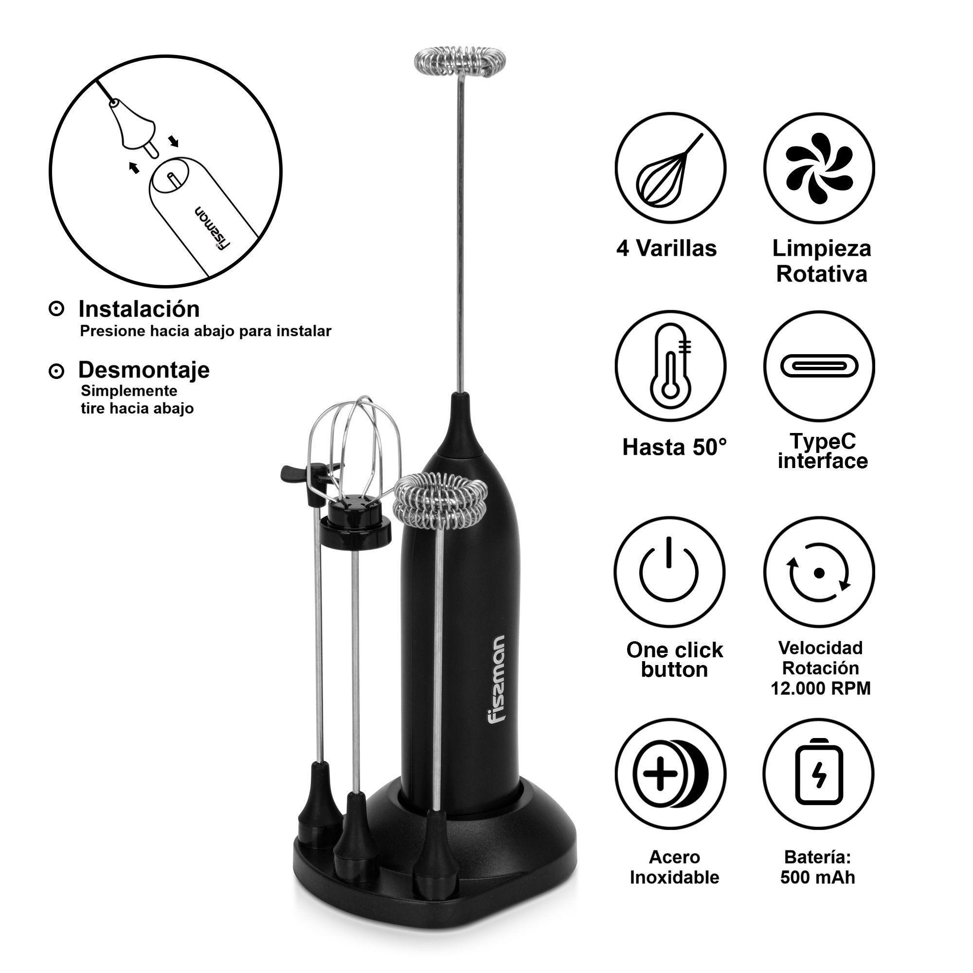 Mini Espumador Batidor Negro Portátil USB Fissman-1