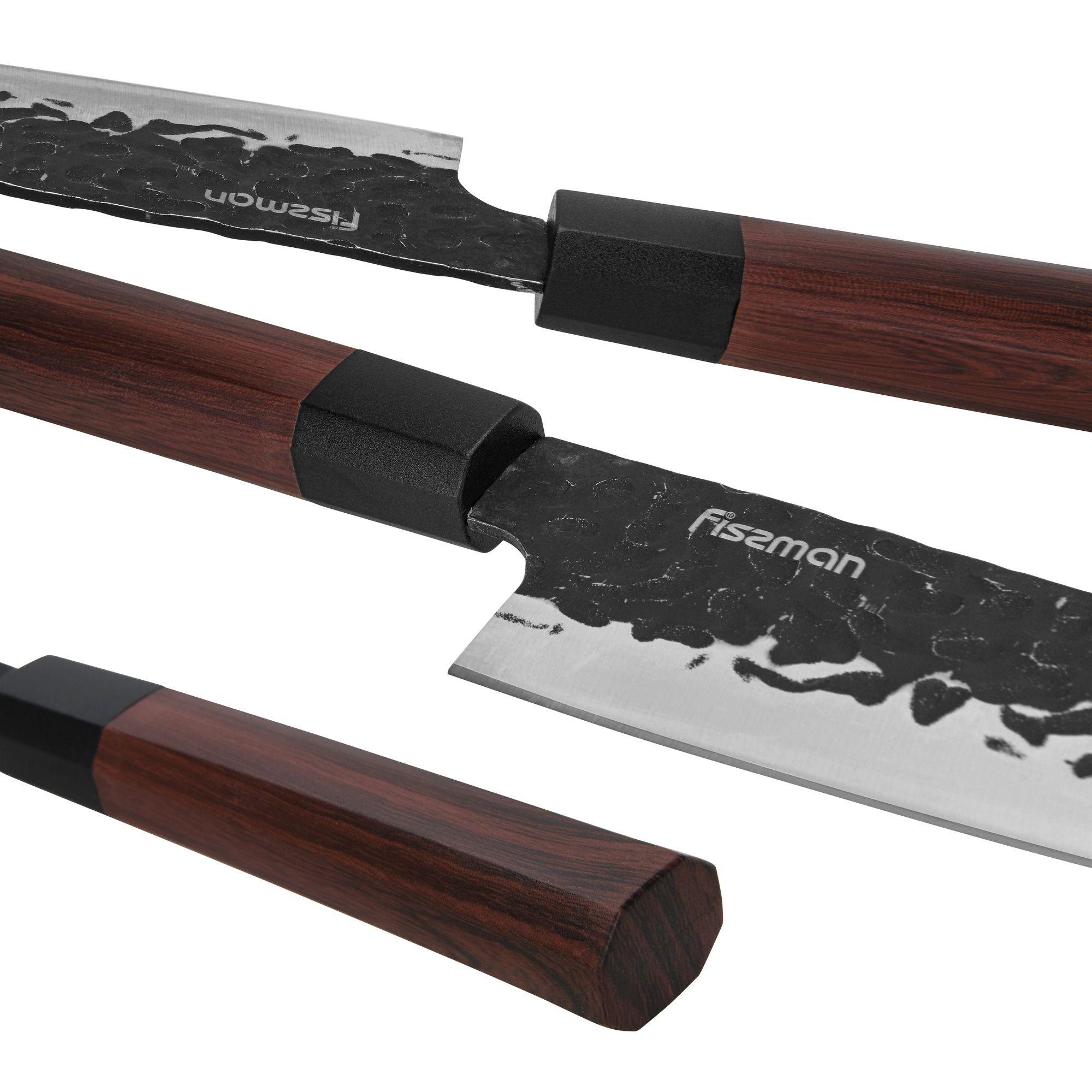 Set 4 cuchillos de cocina Kendo + Afilador y Barra magnética Fissman-5