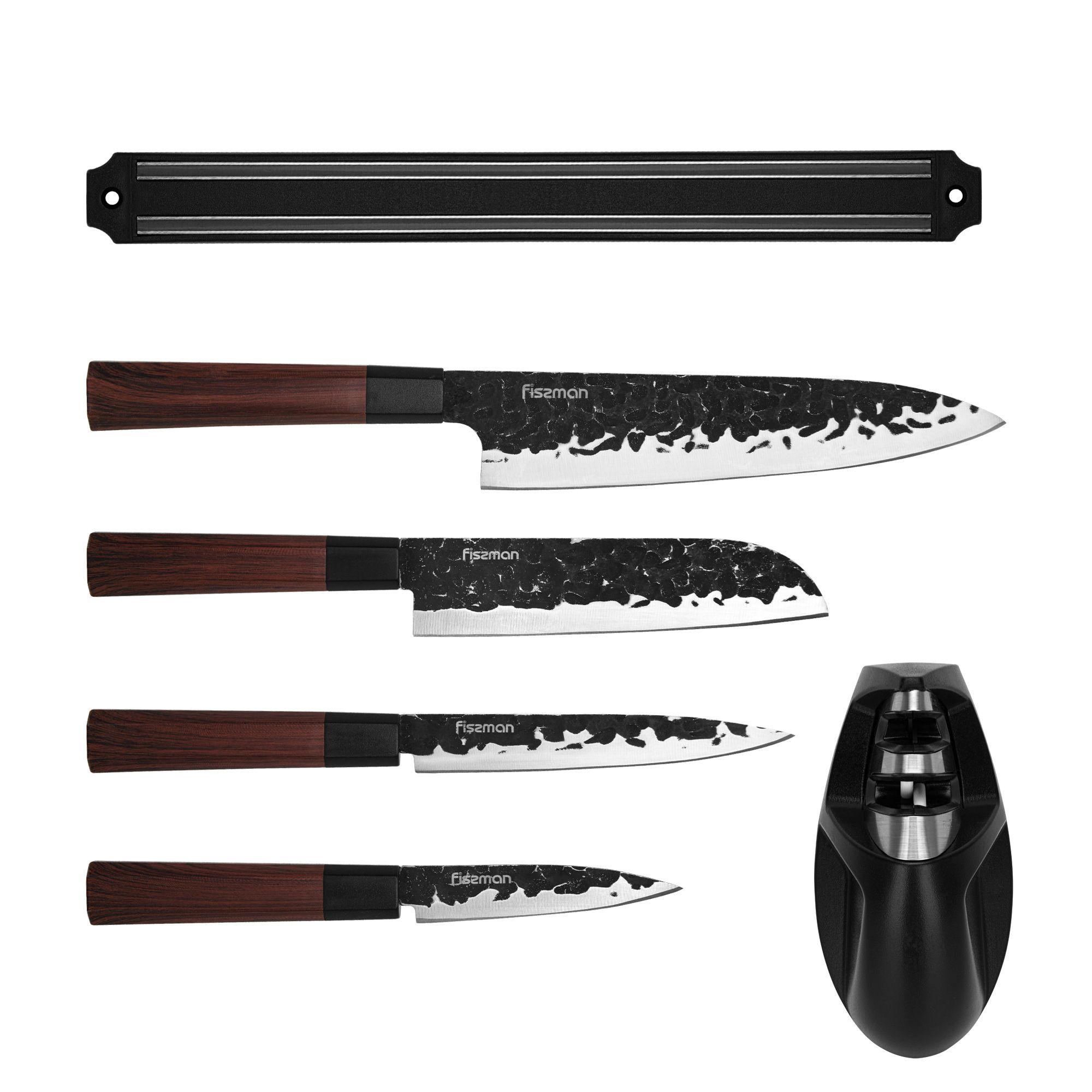 Set 4 cuchillos de cocina Kendo + Afilador y Barra magnética Fissman-6