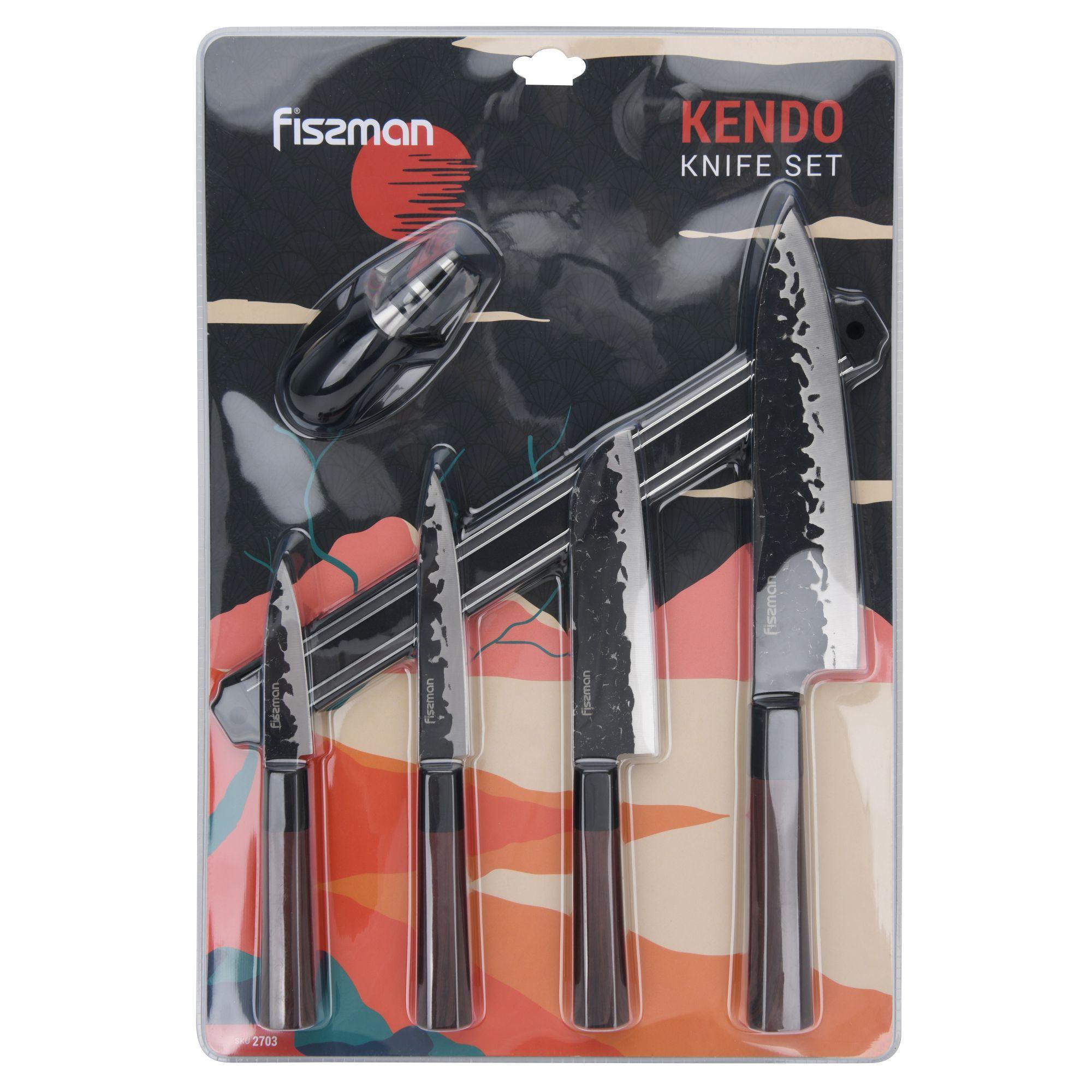 Set 4 cuchillos de cocina Kendo + Afilador y Barra magnética Fissman-8