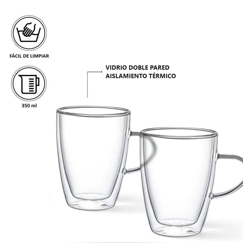 Set De 2 Tazas Doble Pared Vidrio Templado 350ml Fissman-2
