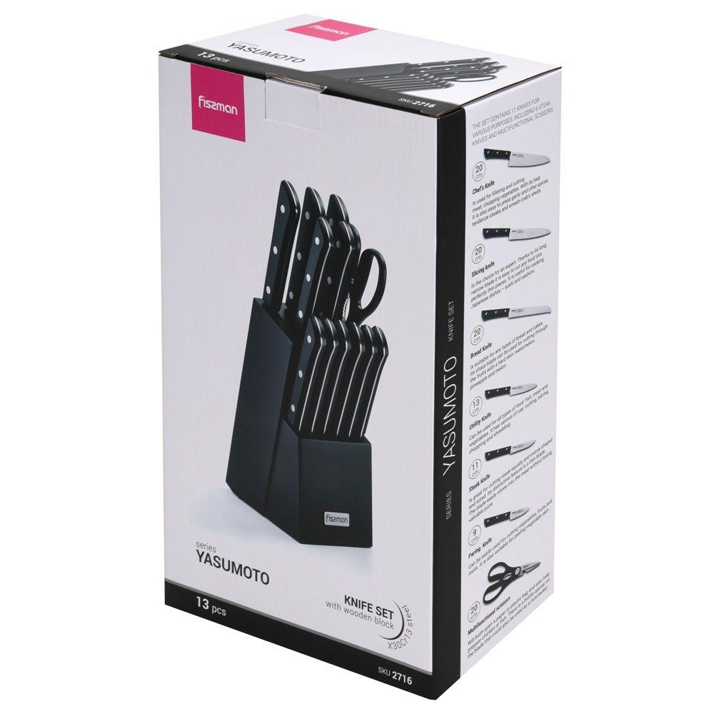 Set 11 Cuchillos Profesionales Yasumoto + Tijeras de Cocina y Base Madera Fissman-7