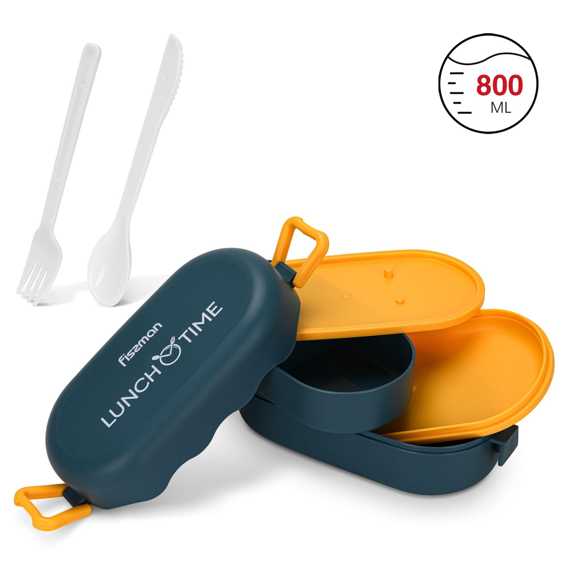 Contenedor Tupper Doble 800ml Azul Fissman-3